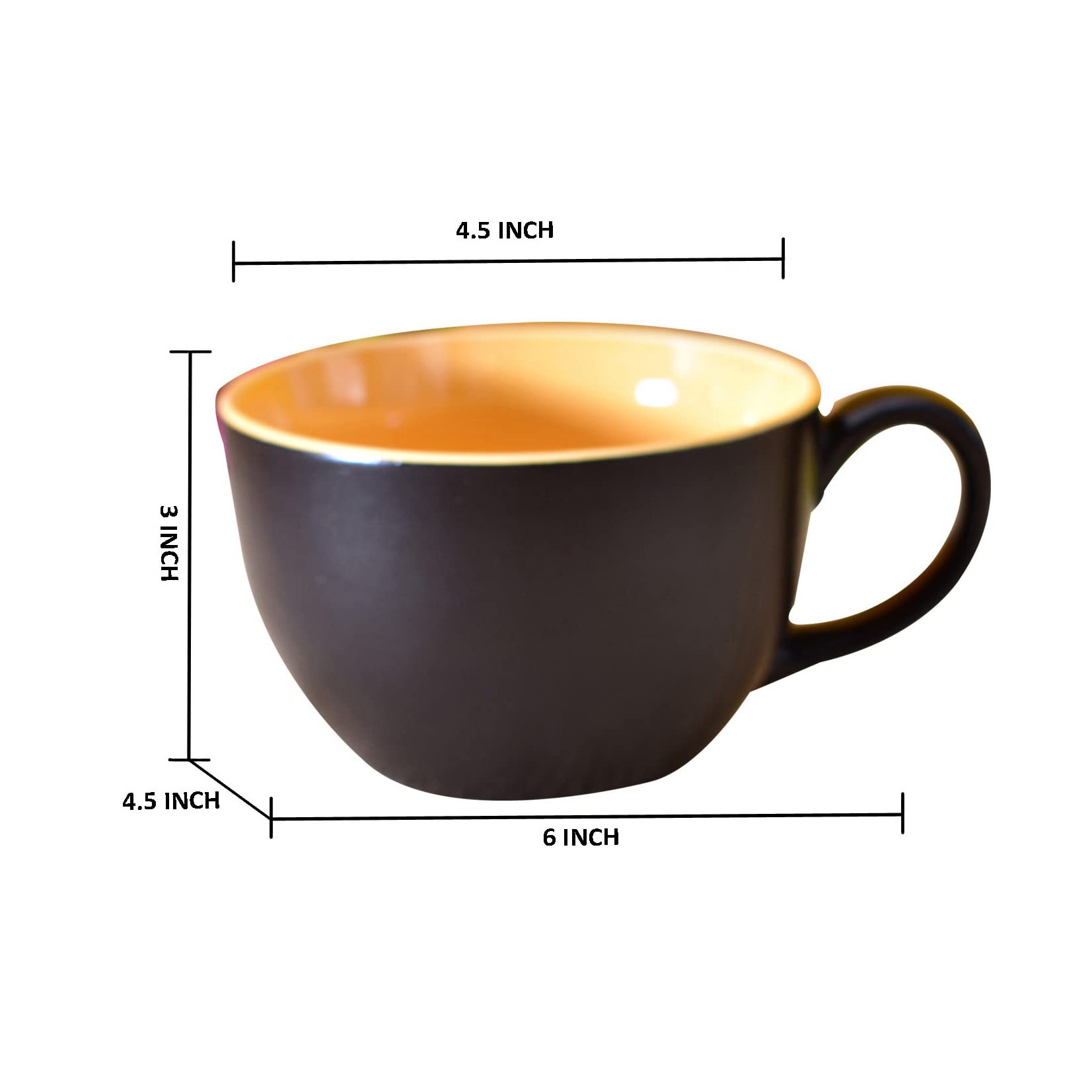 Kunhar Ceramic Soup Mug - Black Orange, 4 Piece, 350 ML - Image 2