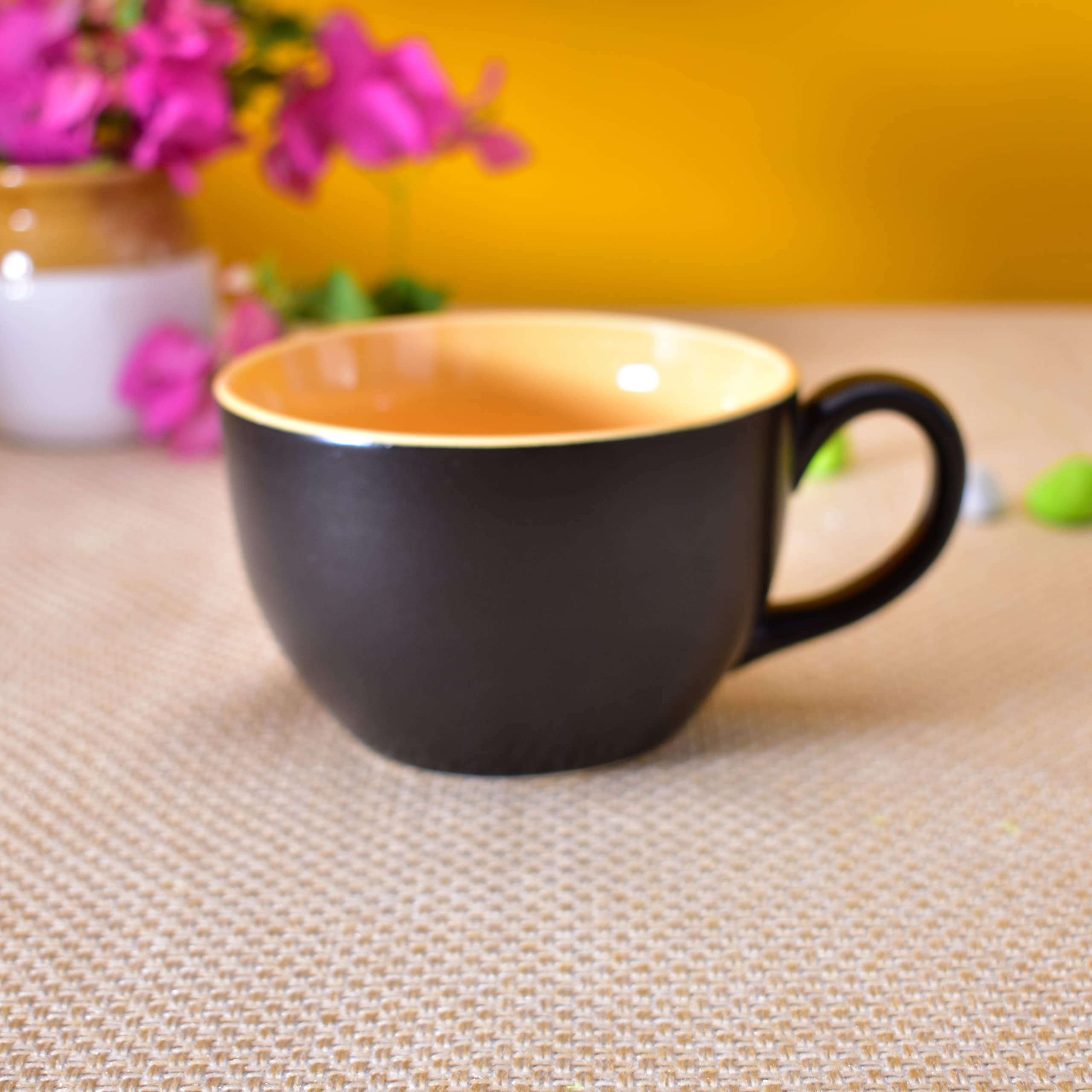 Kunhar Ceramic Soup Mug - Black Orange, 4 Piece, 350 ML - Image 3