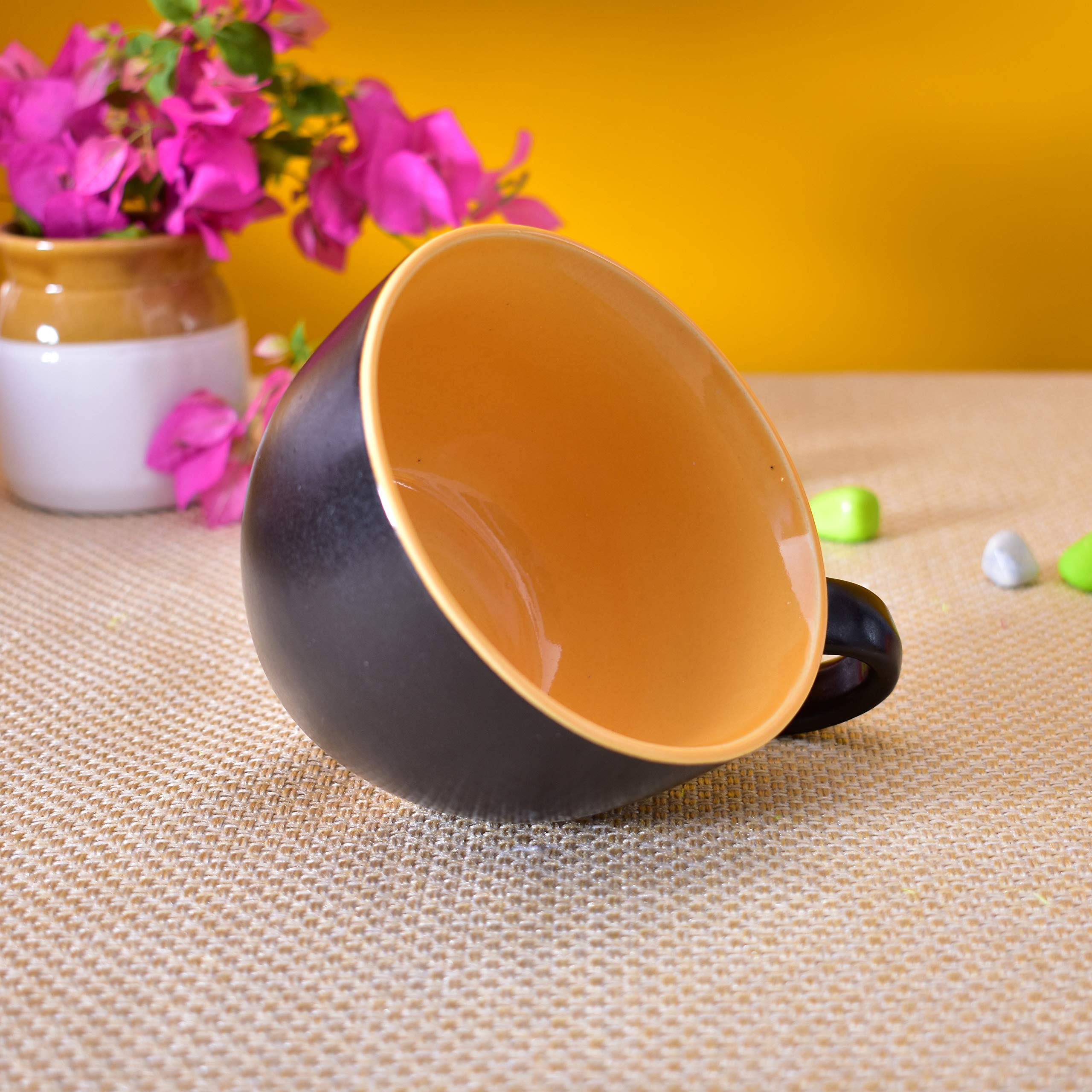 Kunhar Ceramic Soup Mug - Black Orange, 4 Piece, 350 ML - Image 5