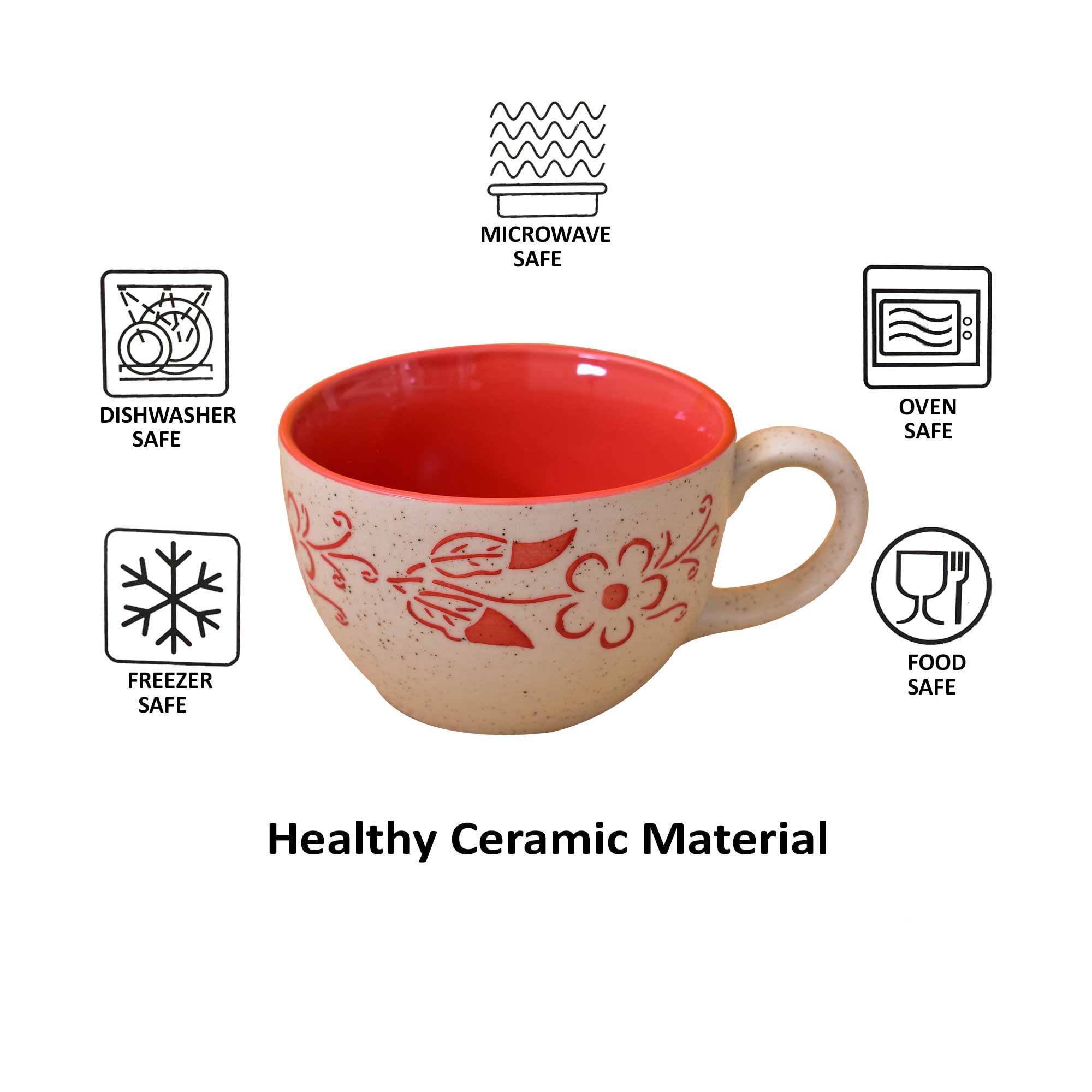 Kunhar Ceramic Soup Mug - White Red, 4 Piece, 350 ML - Image 6