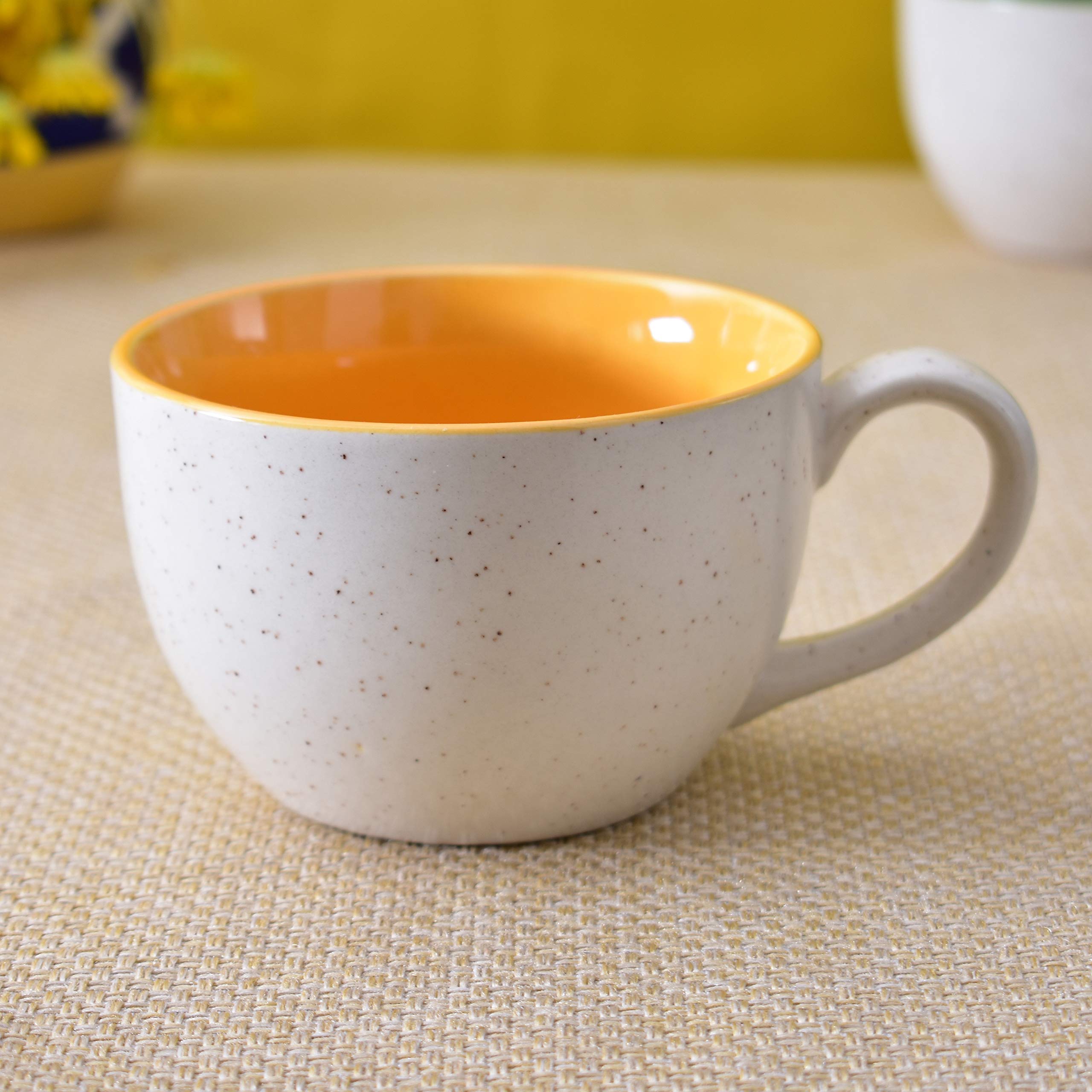Kunhar Ceramic Soup Mug - White Yellow, 4 Piece, 350 ML - Image 3