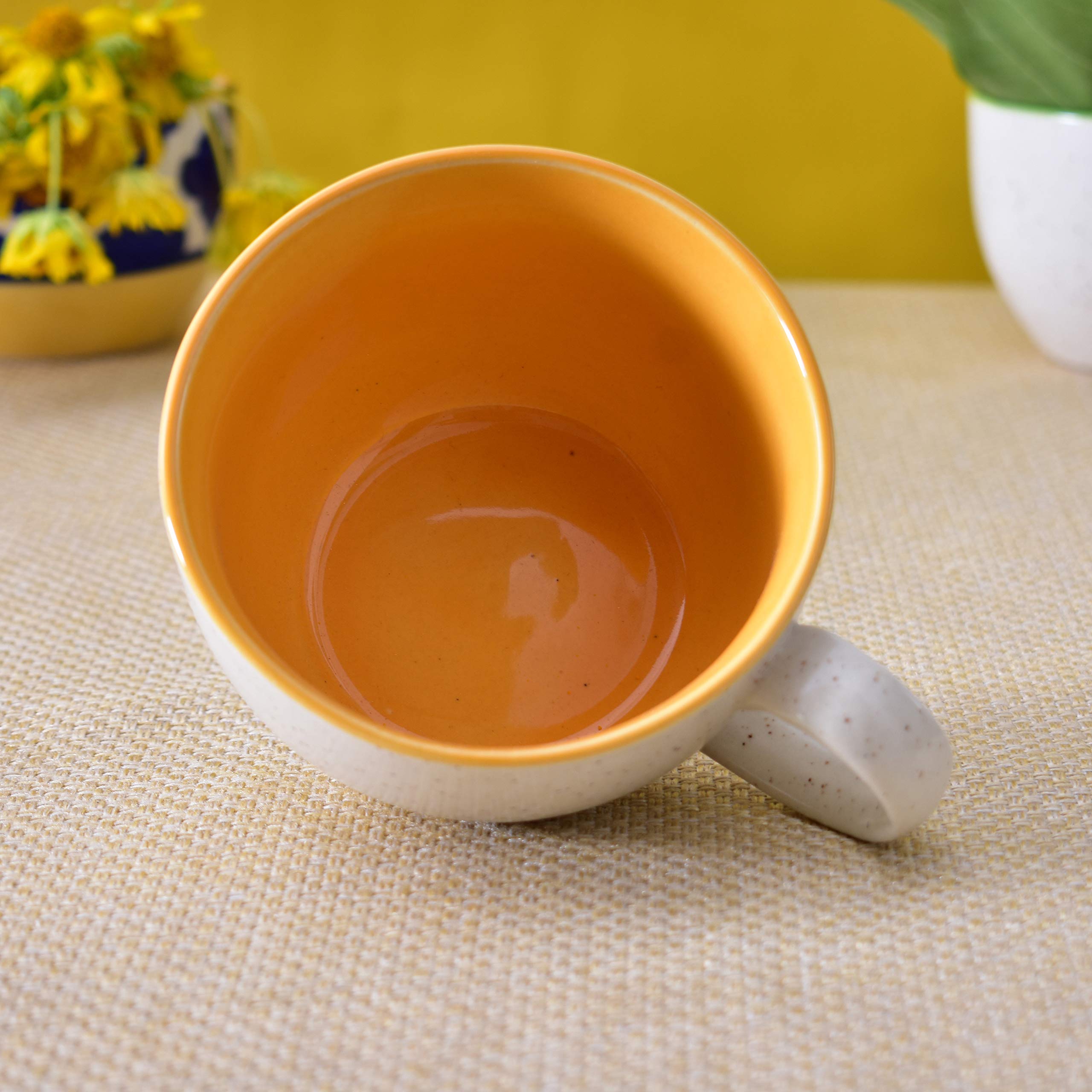 Kunhar Ceramic Soup Mug - White Yellow, 4 Piece, 350 ML - Image 4