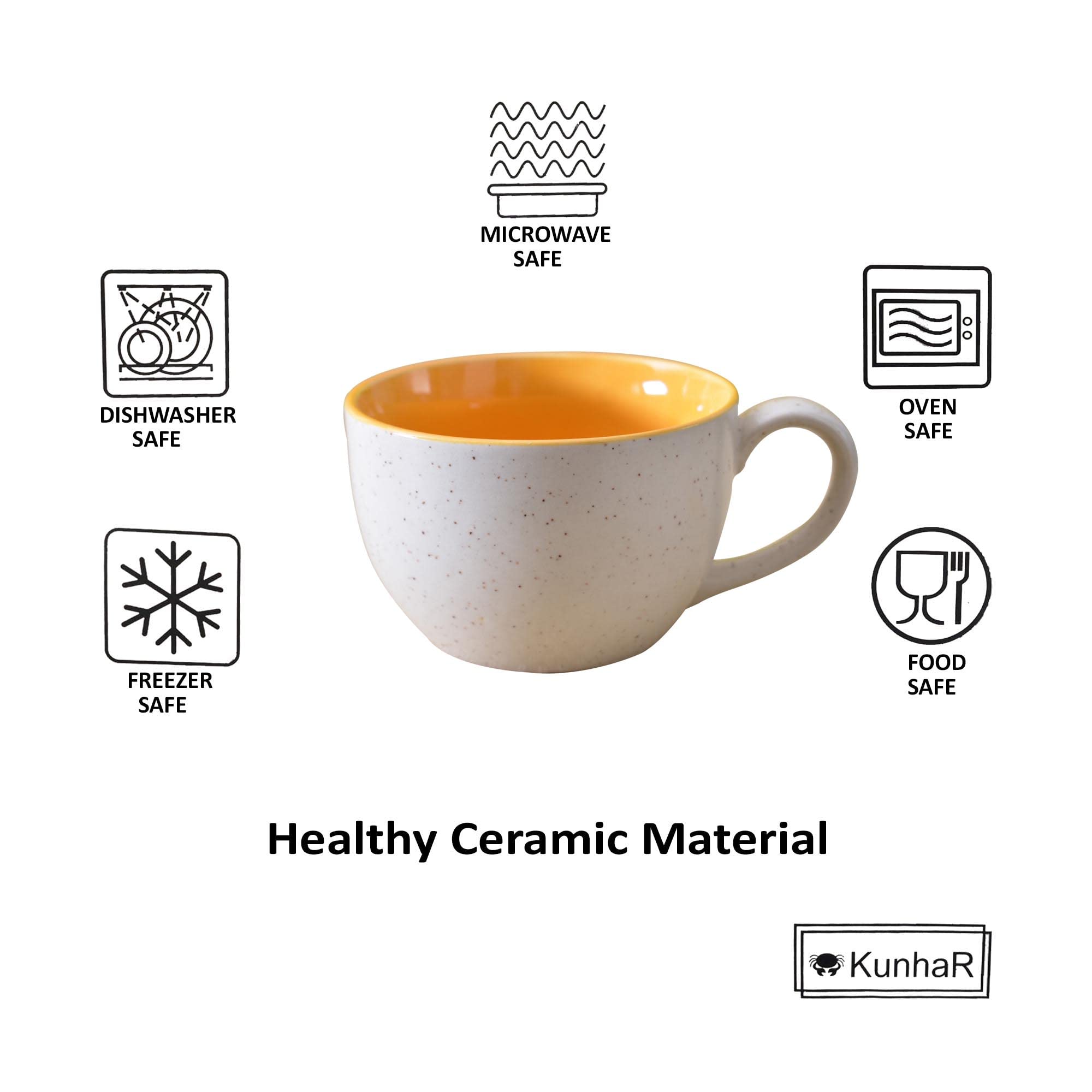 Kunhar Ceramic Soup Mug - White Yellow, 4 Piece, 350 ML - Image 6