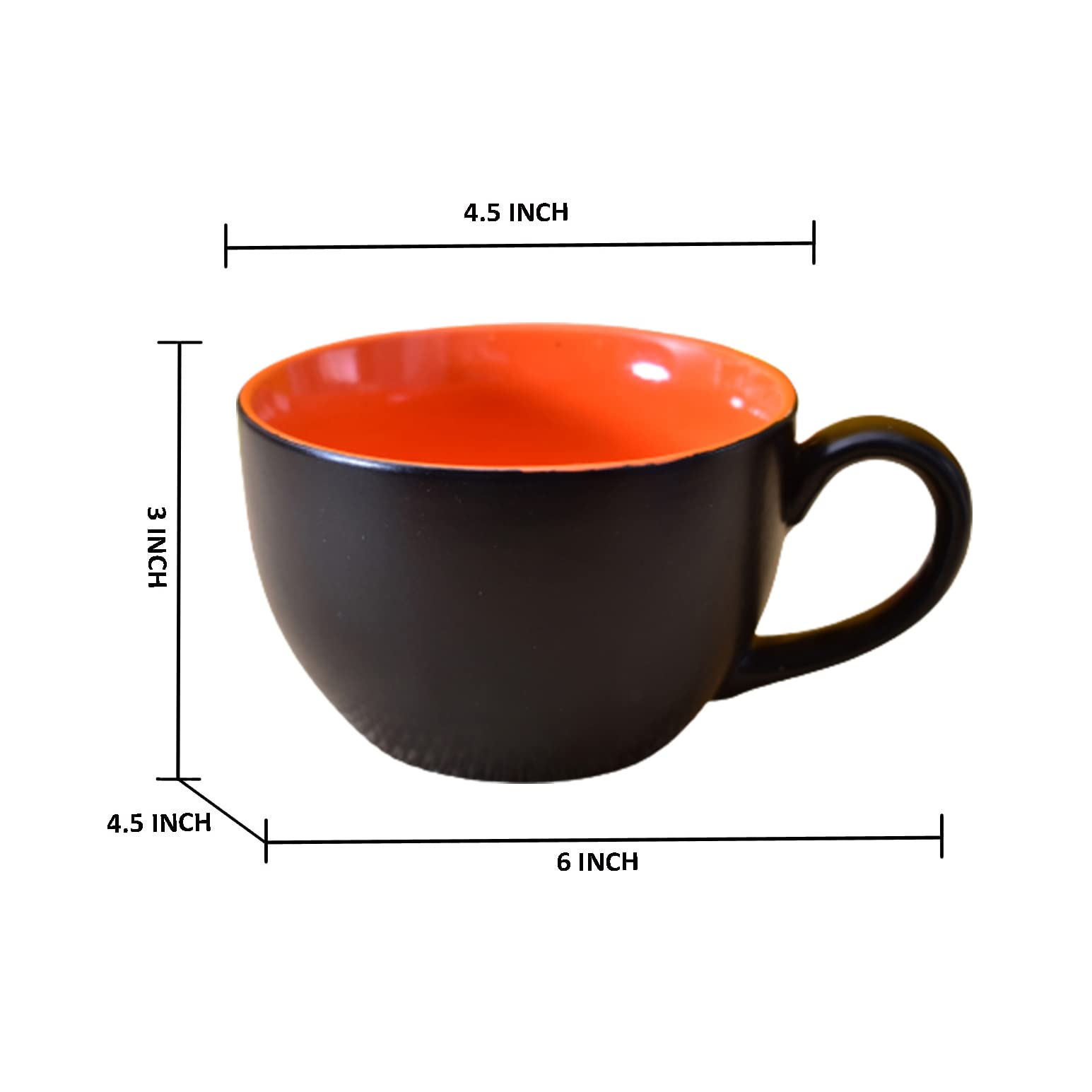 Kunhar Ceramic Soup Mug - Black Red, 4 Piece, 350 ML - Image 2