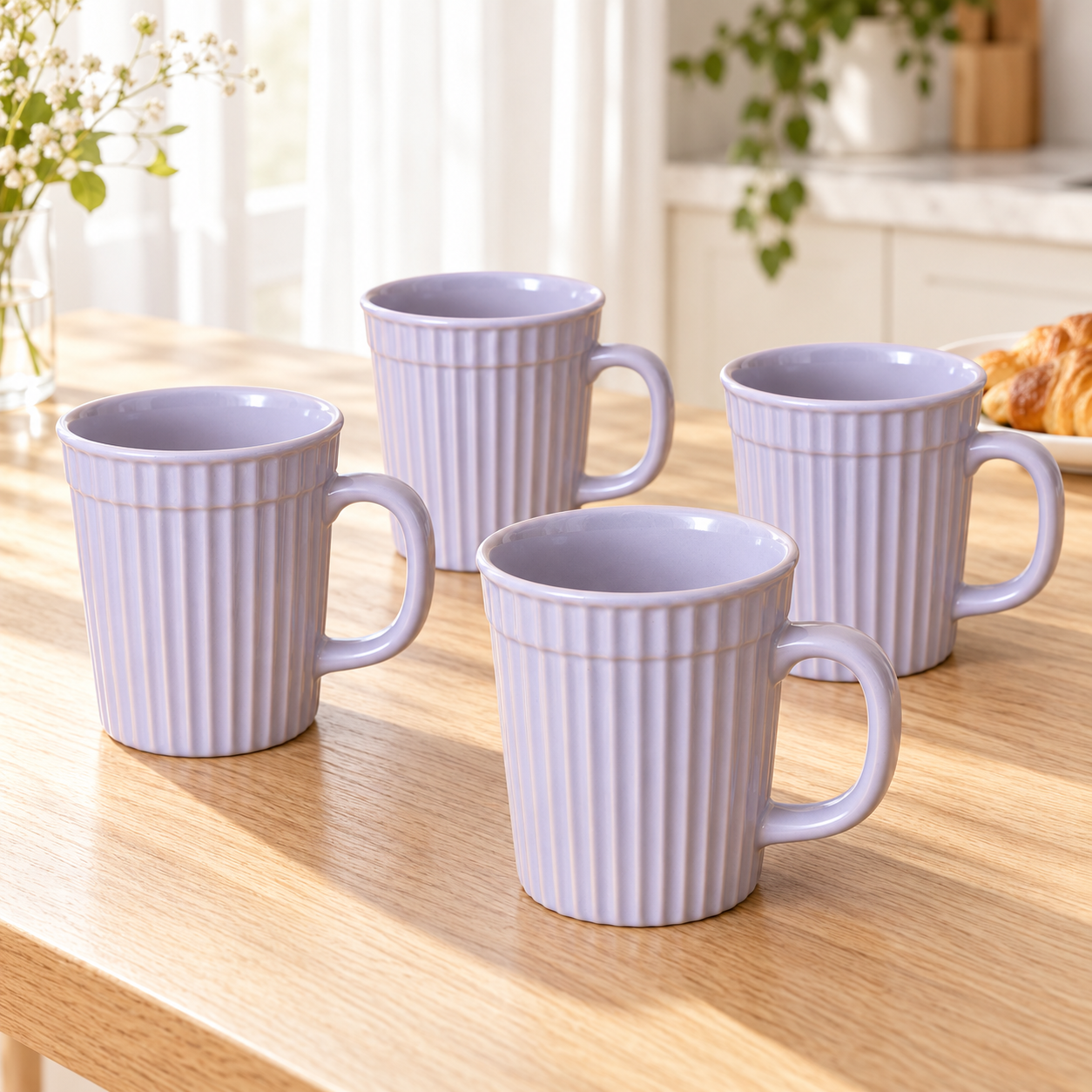 Kunhar Ceramic Coffee Mugs - 4 Piece, Baby Blue, 290ml