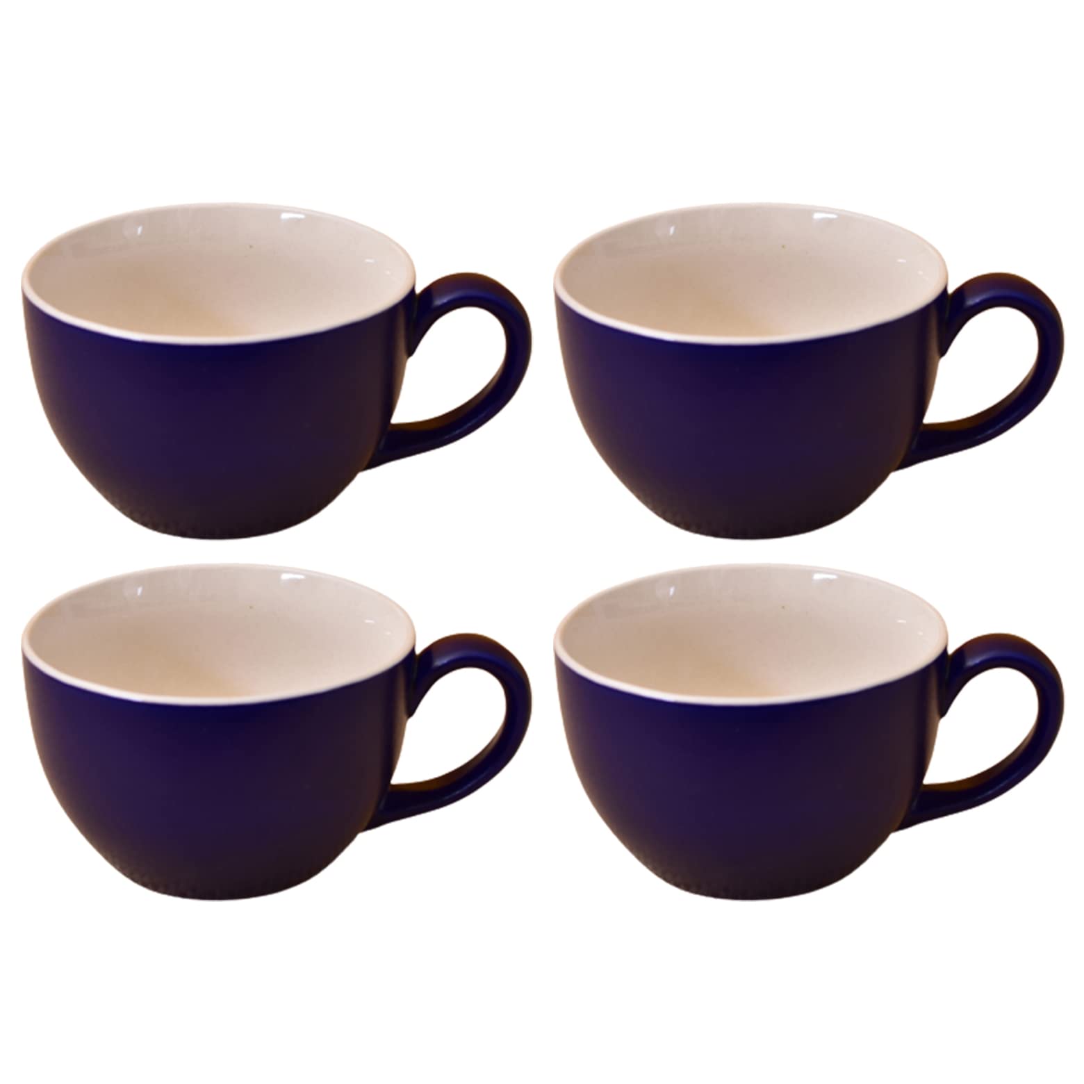 Kunhar Ceramic Soup Mug - White Blue, 4 Piece, 350 ML