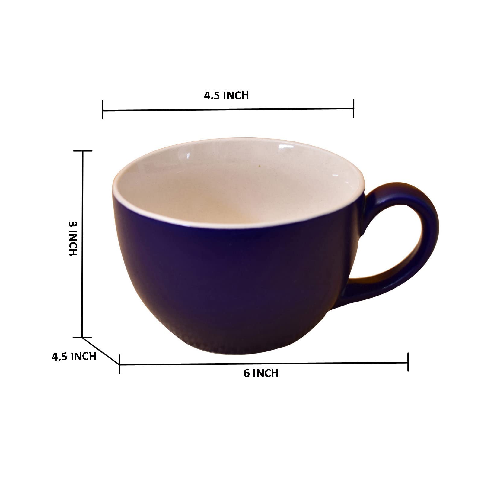 Kunhar Ceramic Soup Mug - White Blue, 4 Piece, 350 ML - Image 2