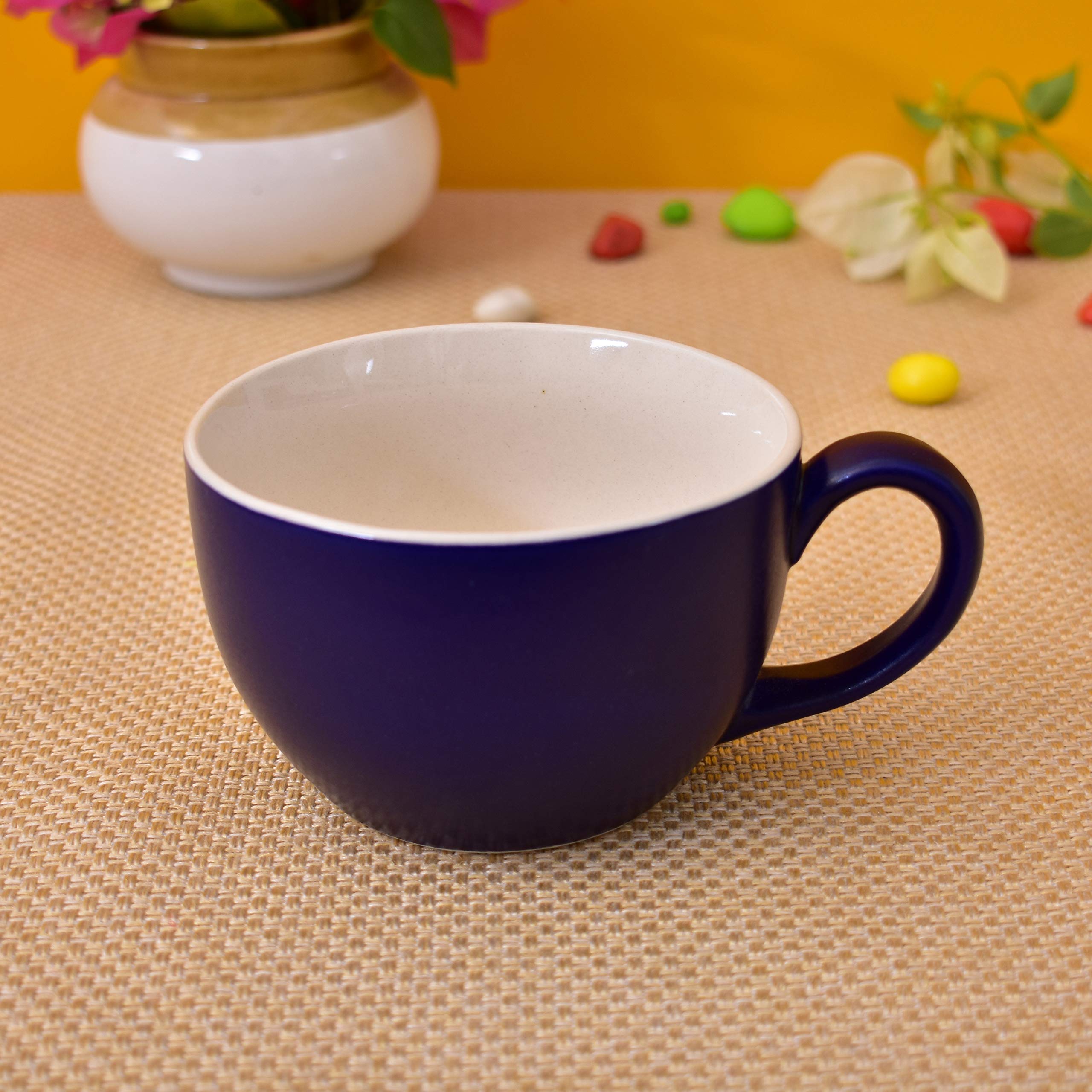 Kunhar Ceramic Soup Mug - White Blue, 4 Piece, 350 ML - Image 3