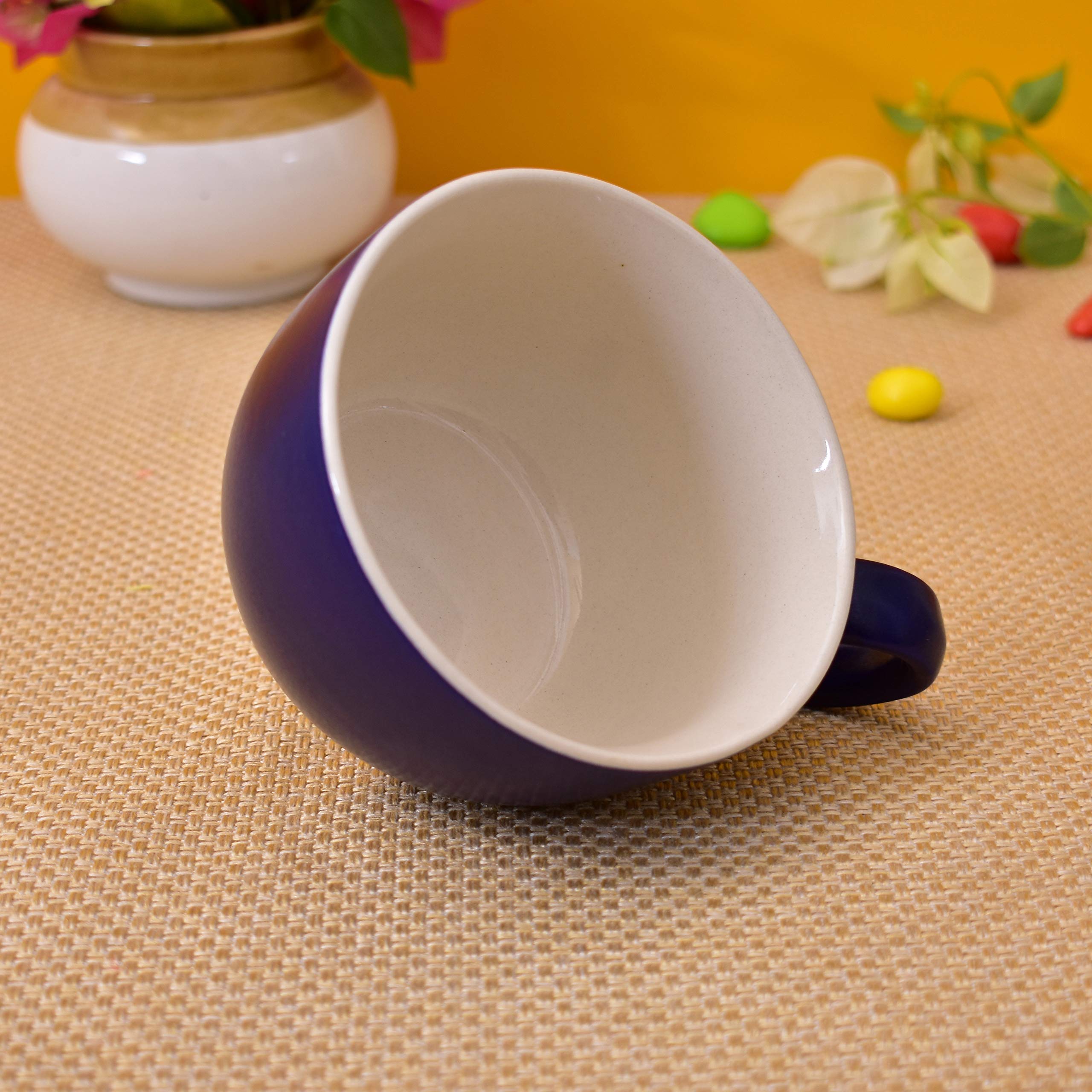 Kunhar Ceramic Soup Mug - White Blue, 4 Piece, 350 ML - Image 5