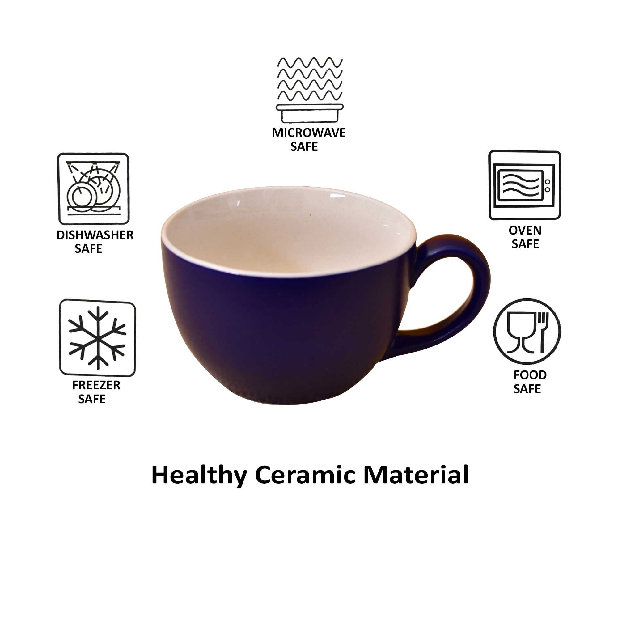 Kunhar Ceramic Soup Mug - White Blue, 4 Piece, 350 ML - Image 6