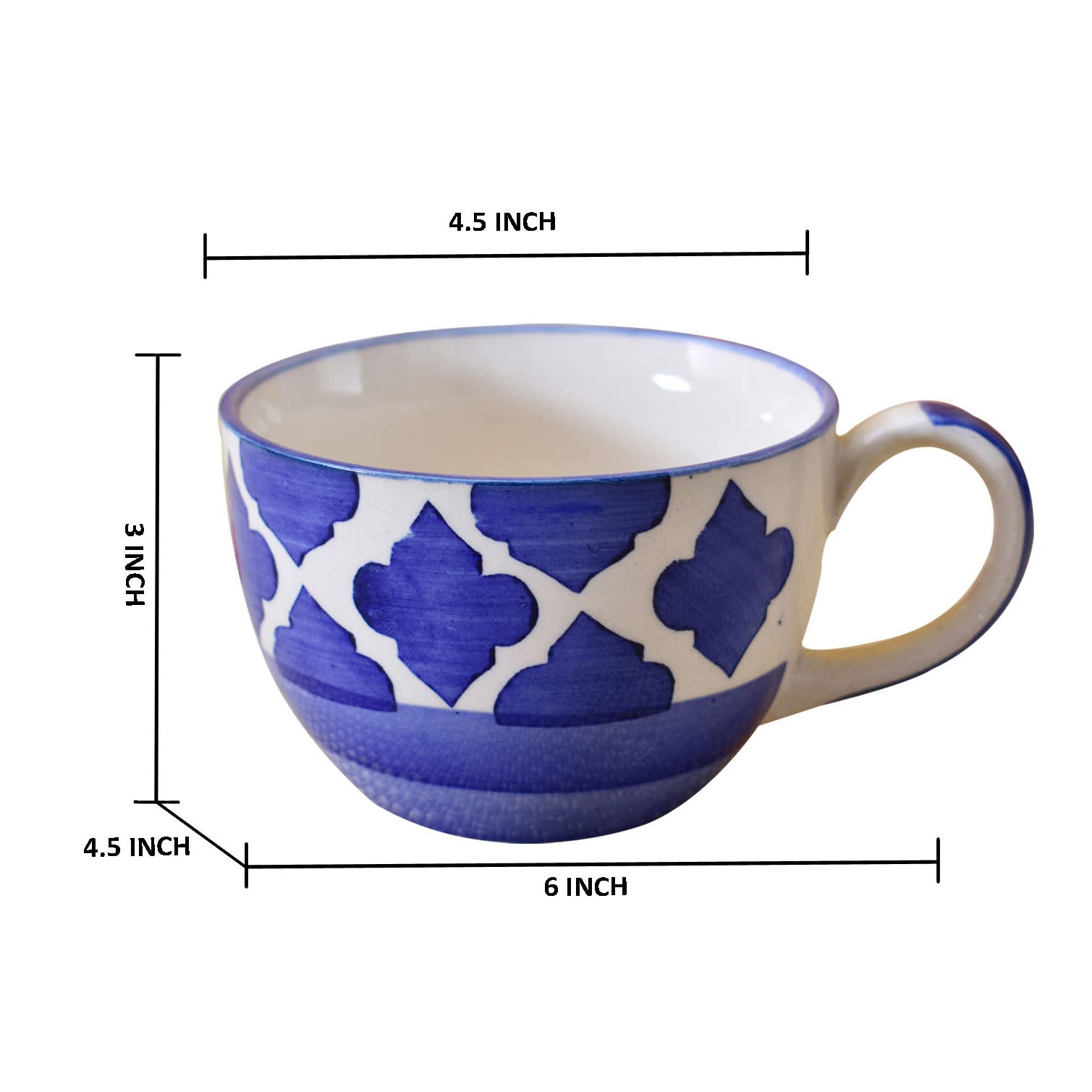 Kunhar Ceramic Soup Mug - Blue Chidi, 4 Piece, 350 ML - Image 2