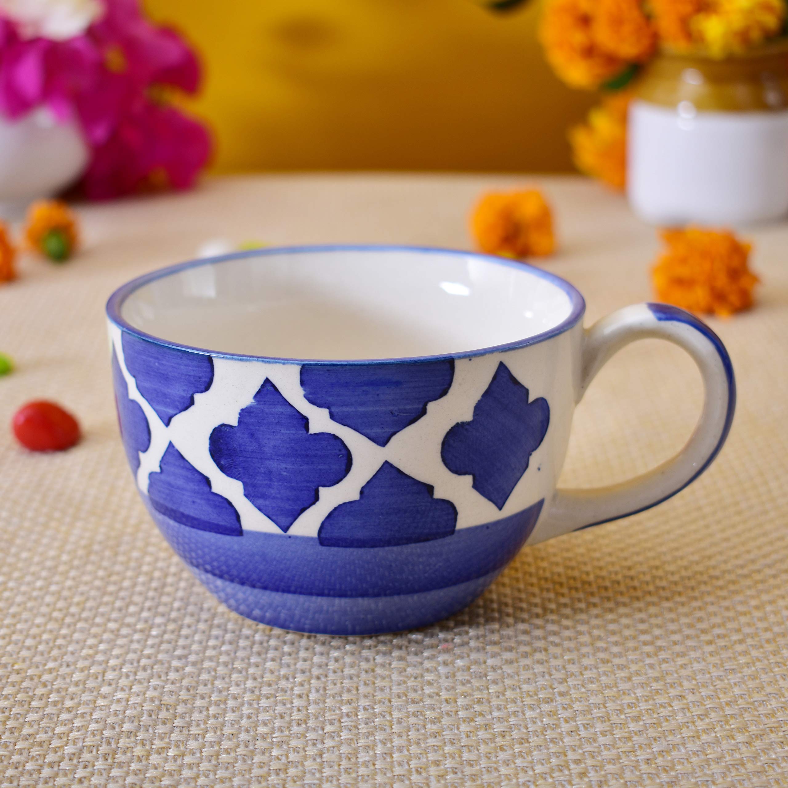 Kunhar Ceramic Soup Mug - Blue Chidi, 4 Piece, 350 ML - Image 3