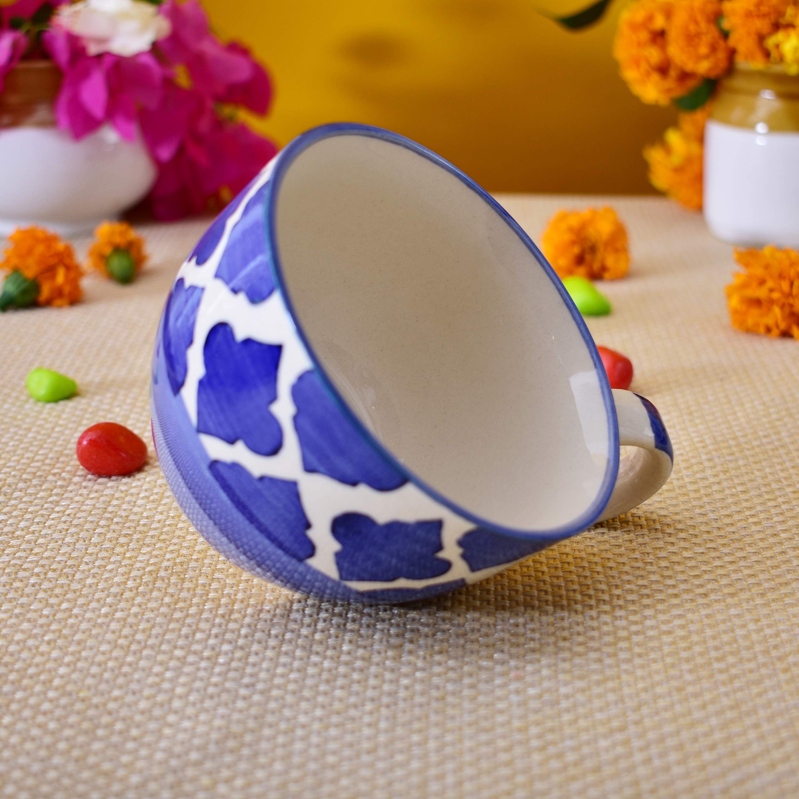 Kunhar Ceramic Soup Mug - Blue Chidi, 4 Piece, 350 ML - Image 4