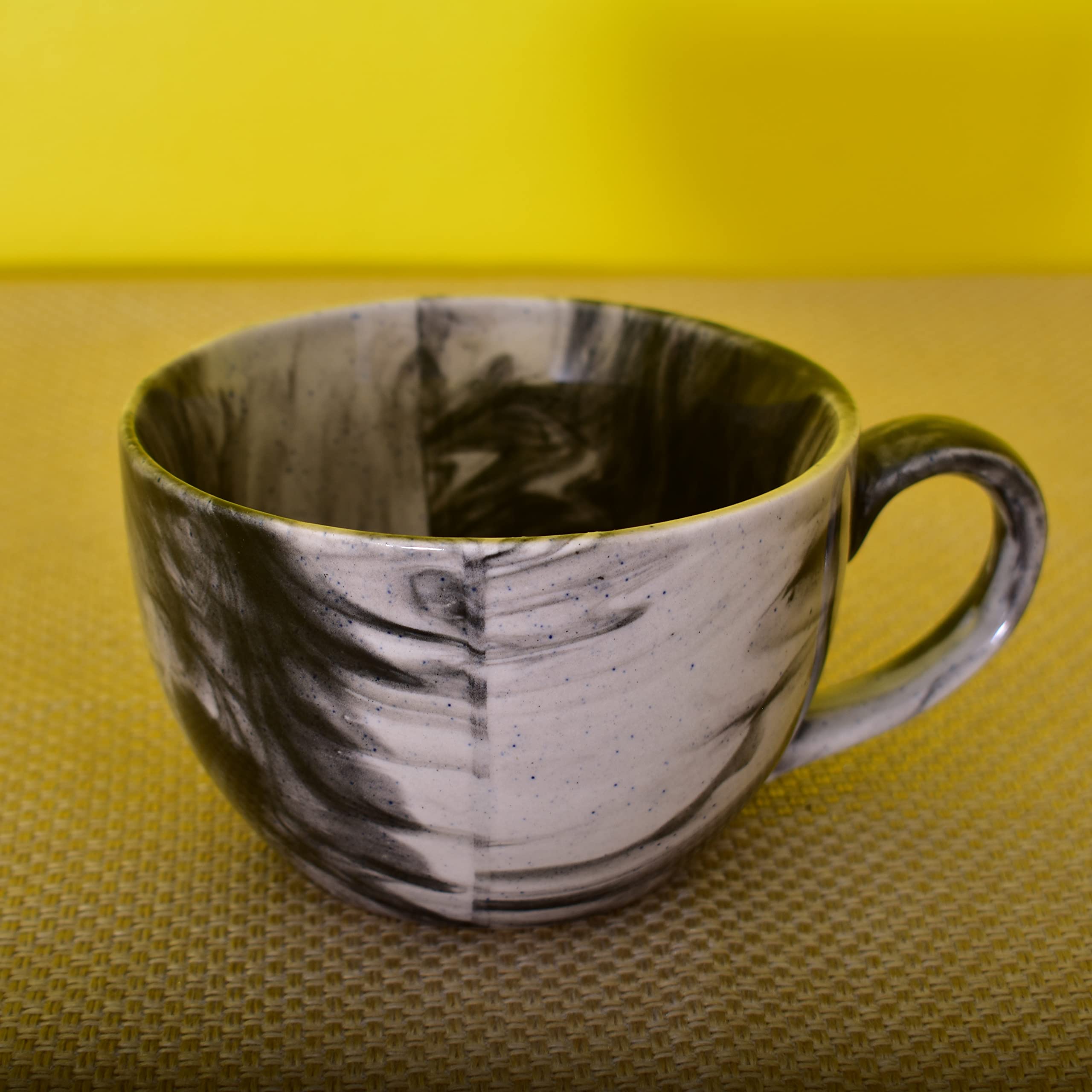 Kunhar Ceramic Soup Mug - Marble Black, 4 Piece, 350 ML