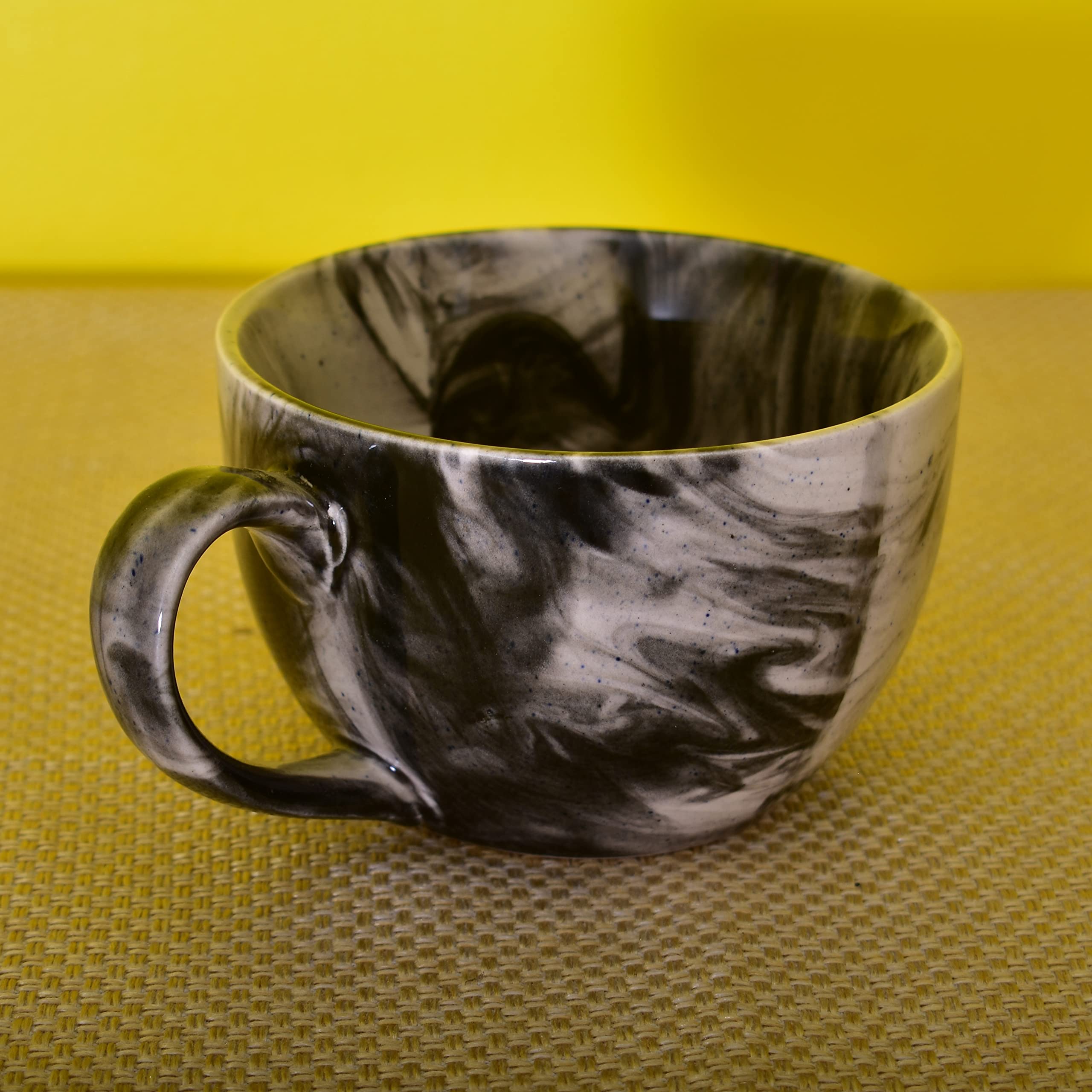 Kunhar Ceramic Soup Mug - Marble Black, 4 Piece, 350 ML - Image 3