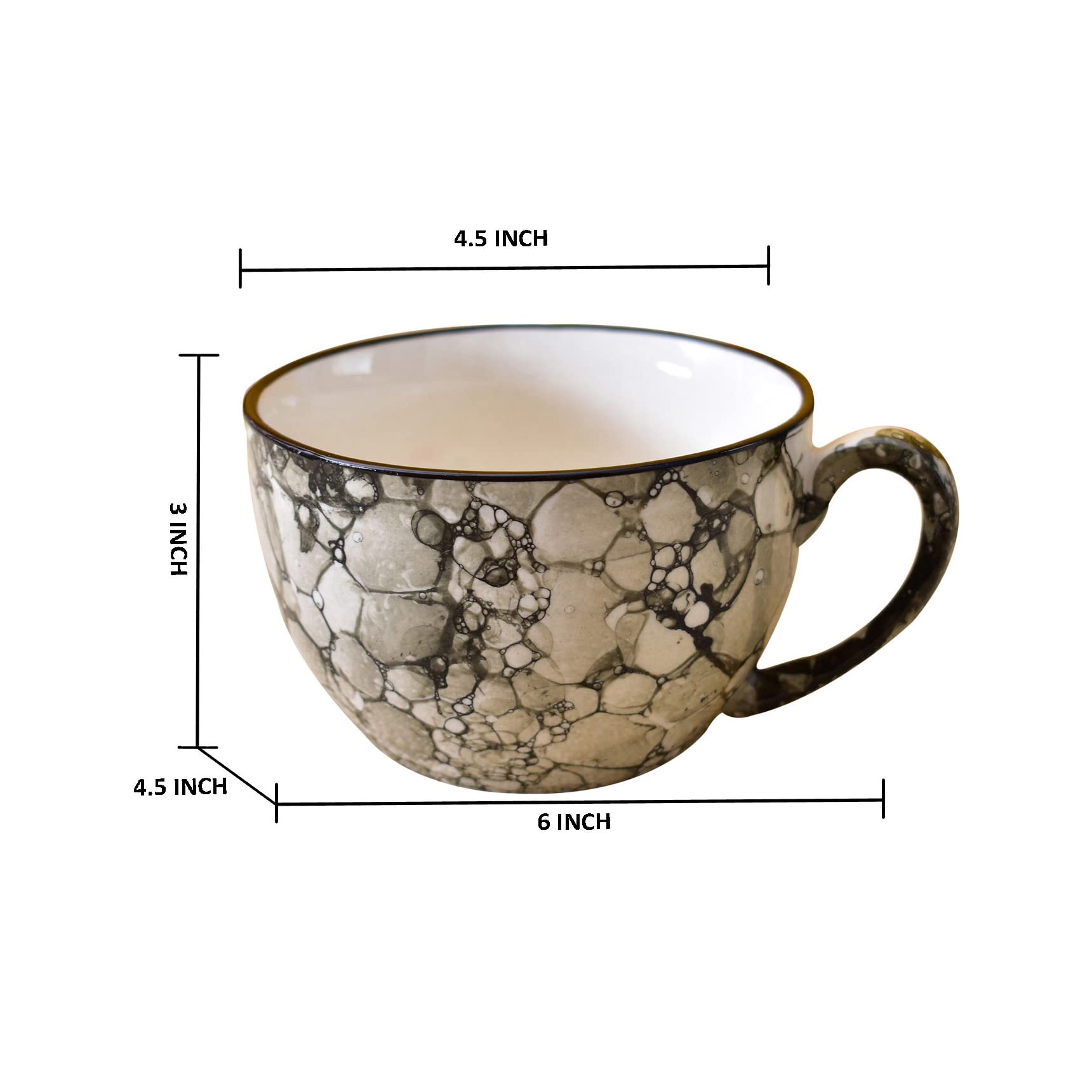 Kunhar Ceramic Soup Mug - Black Luster, 4 Piece, 350 ML - Image 2