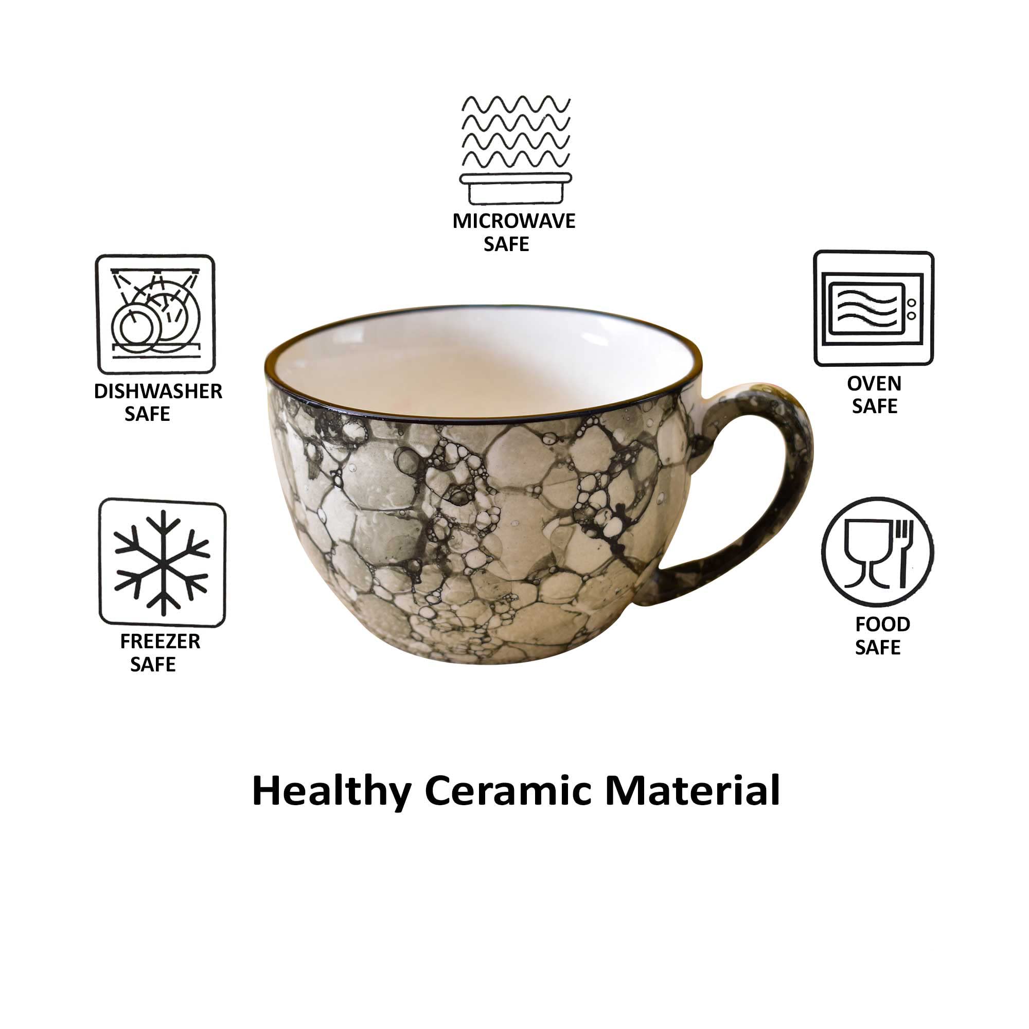 Kunhar Ceramic Soup Mug - Black Luster, 4 Piece, 350 ML - Image 6