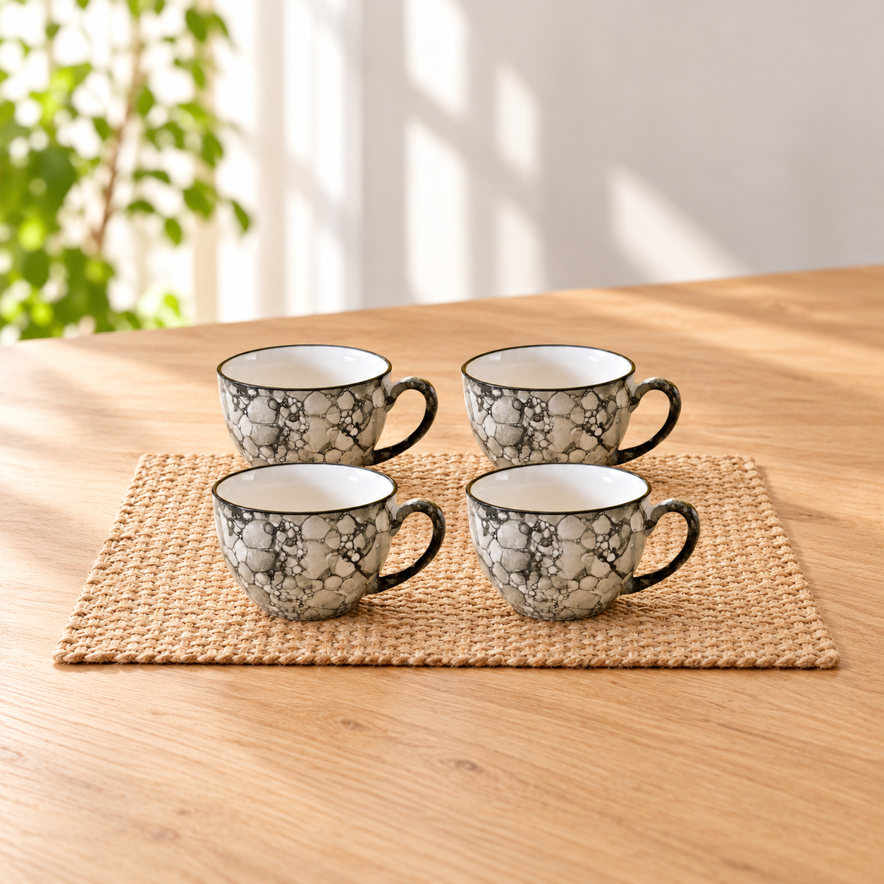 Kunhar Ceramic Soup Mug - Black Luster, 4 Piece, 350 ML