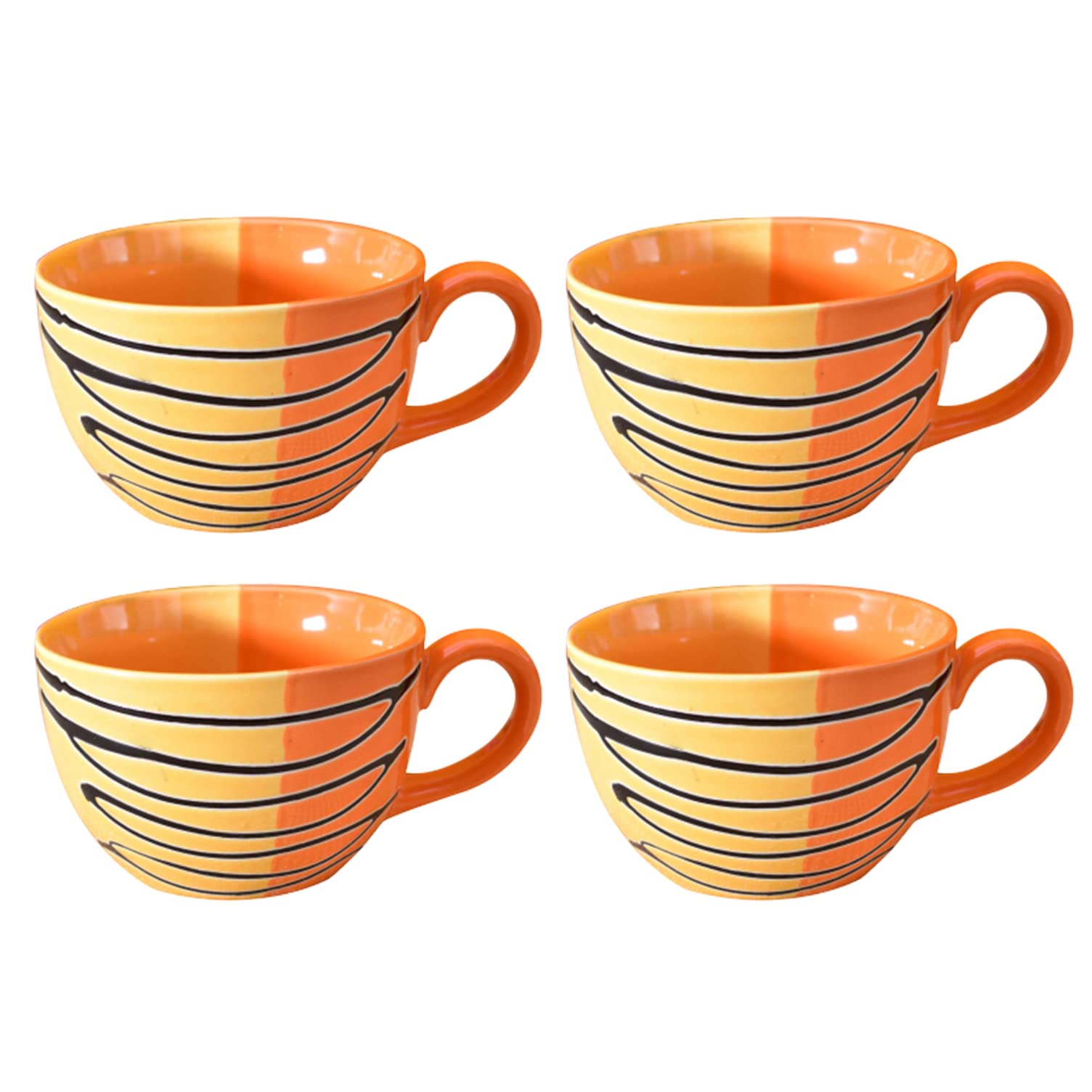 Kunhar Ceramic Soup Mug - Orange Yellow, 4 Piece, 350 ML