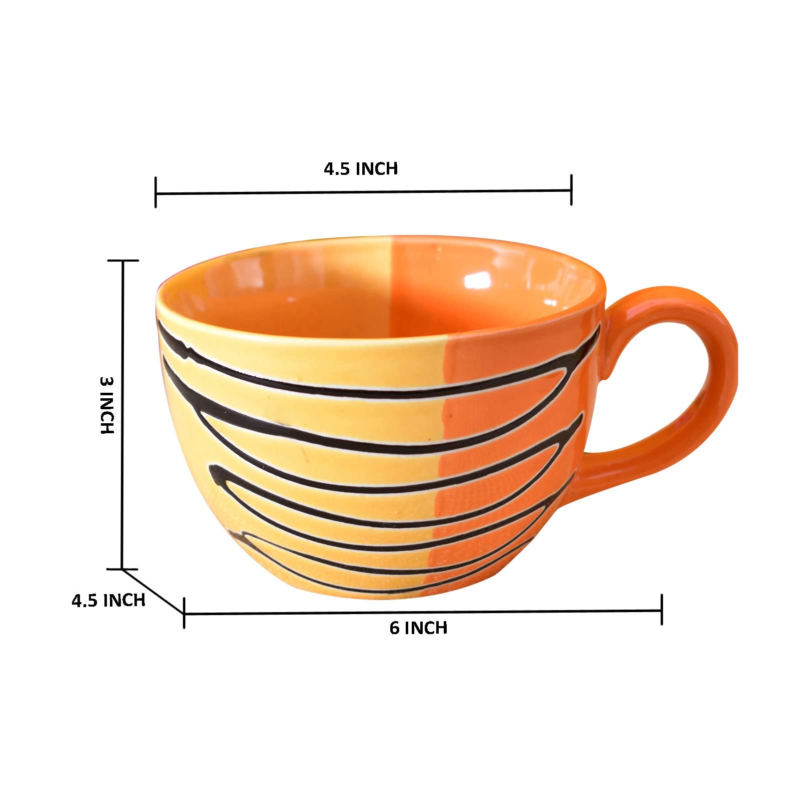 Kunhar Ceramic Soup Mug - Orange Yellow, 4 Piece, 350 ML - Image 2