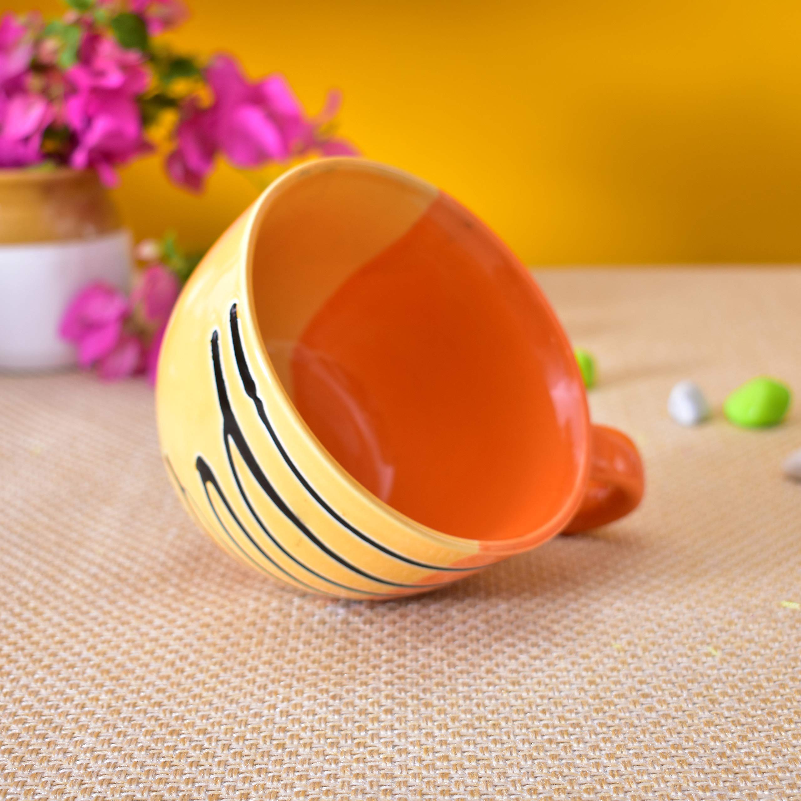 Kunhar Ceramic Soup Mug - Orange Yellow, 4 Piece, 350 ML - Image 5