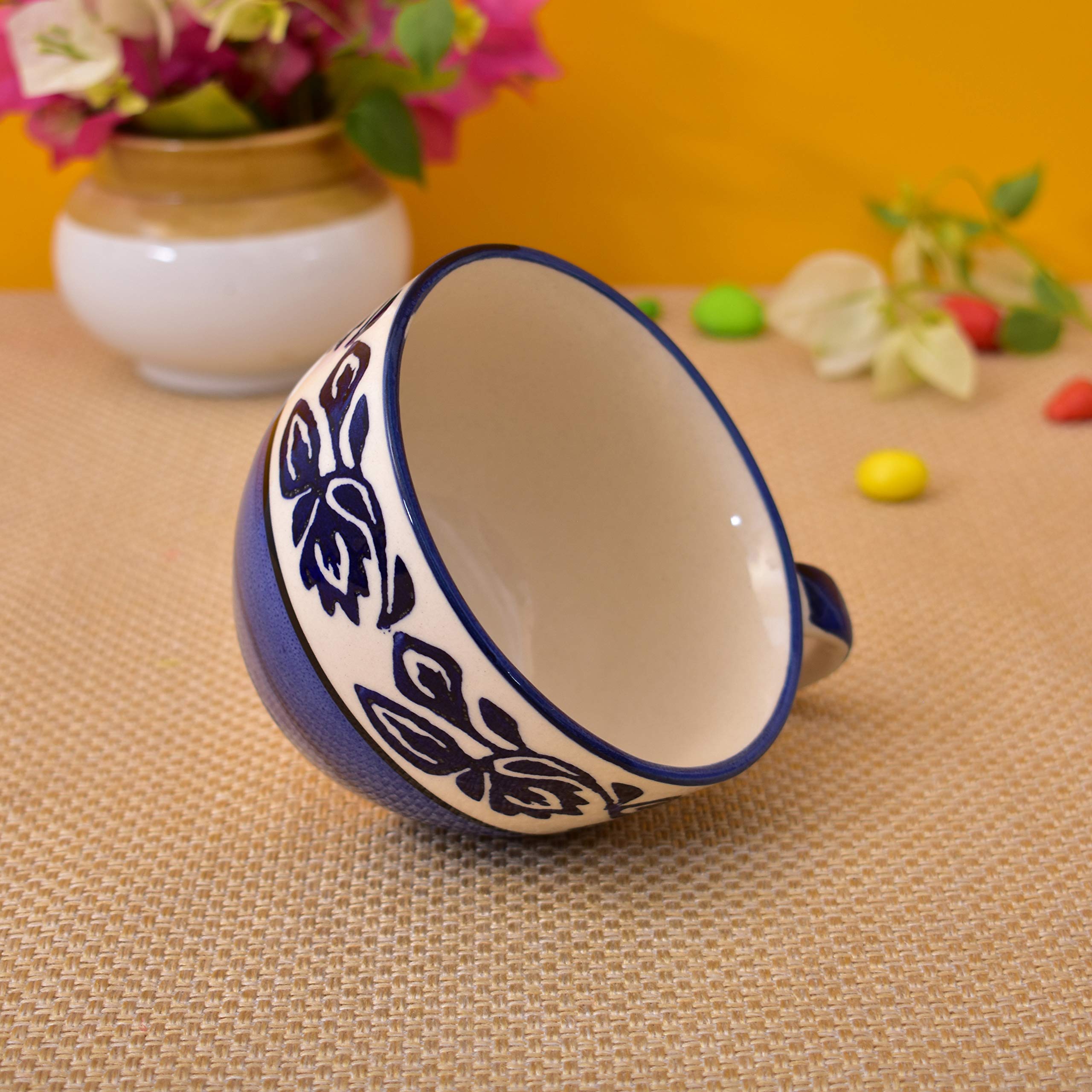 Kunhar Ceramic Soup Mug - Blue Vine, 4 Piece, 350 ML - Image 4