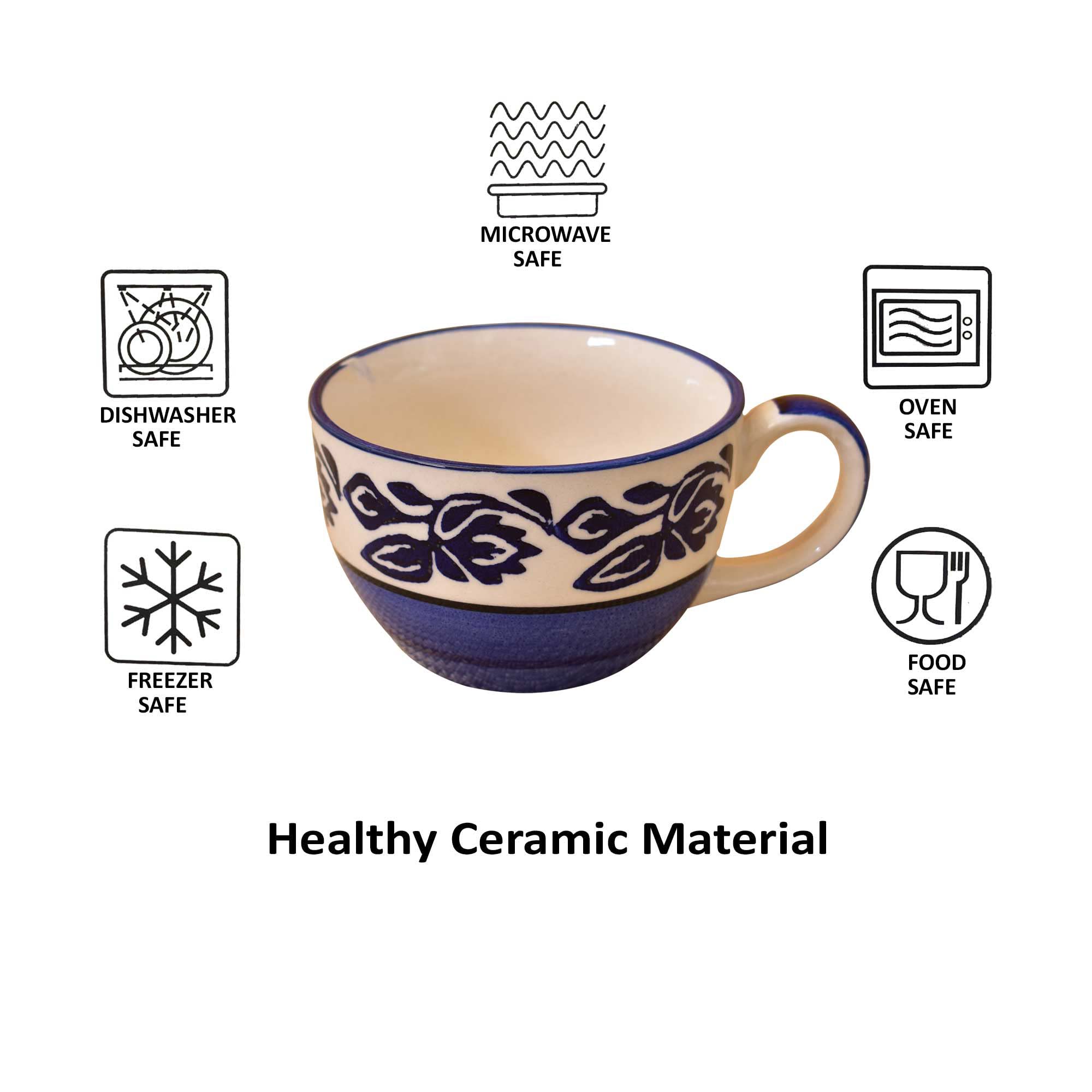 Kunhar Ceramic Soup Mug - Blue Vine, 4 Piece, 350 ML - Image 6