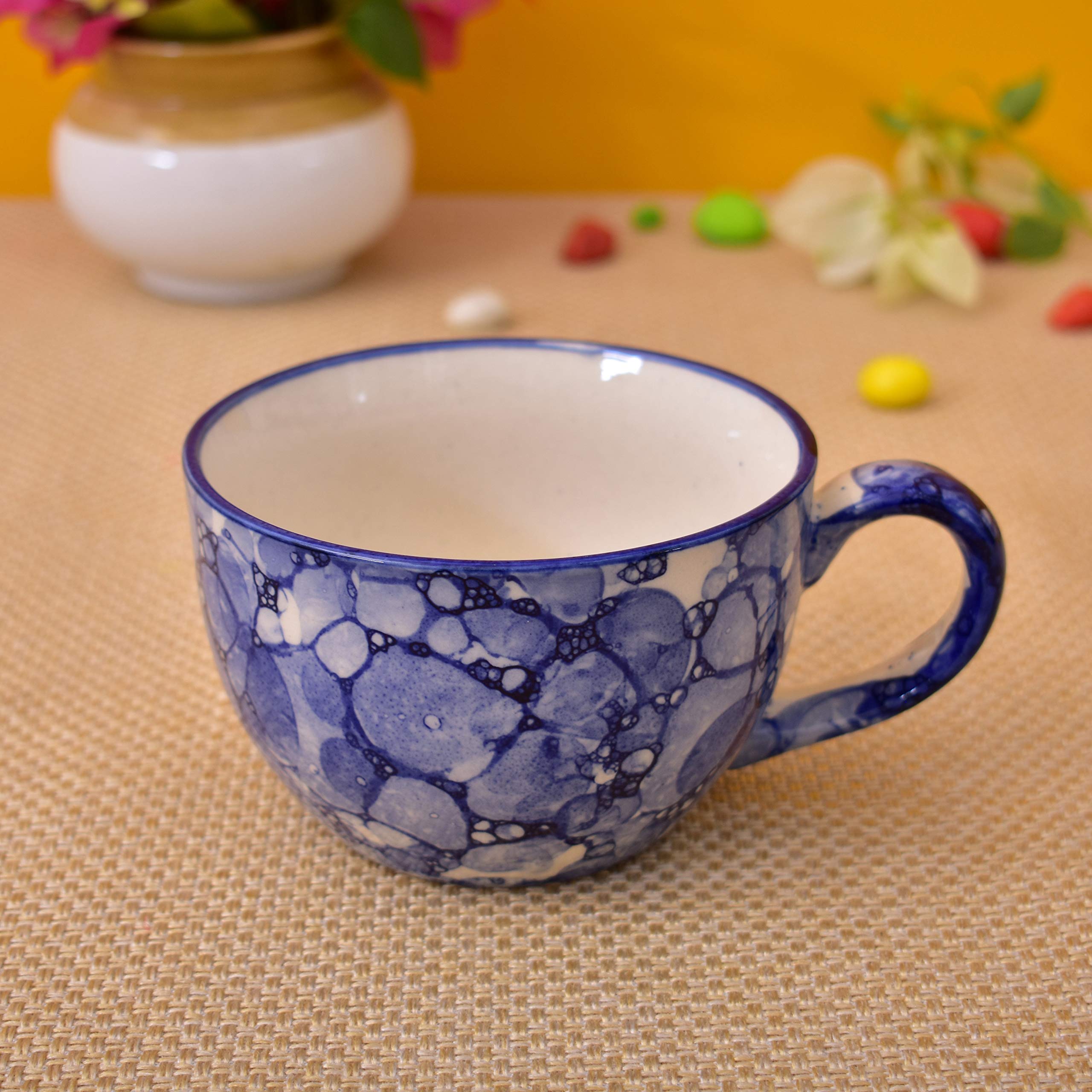 Kunhar Ceramic Soup Mug - Blue Luster, 4 Piece, 350 ML - Image 3