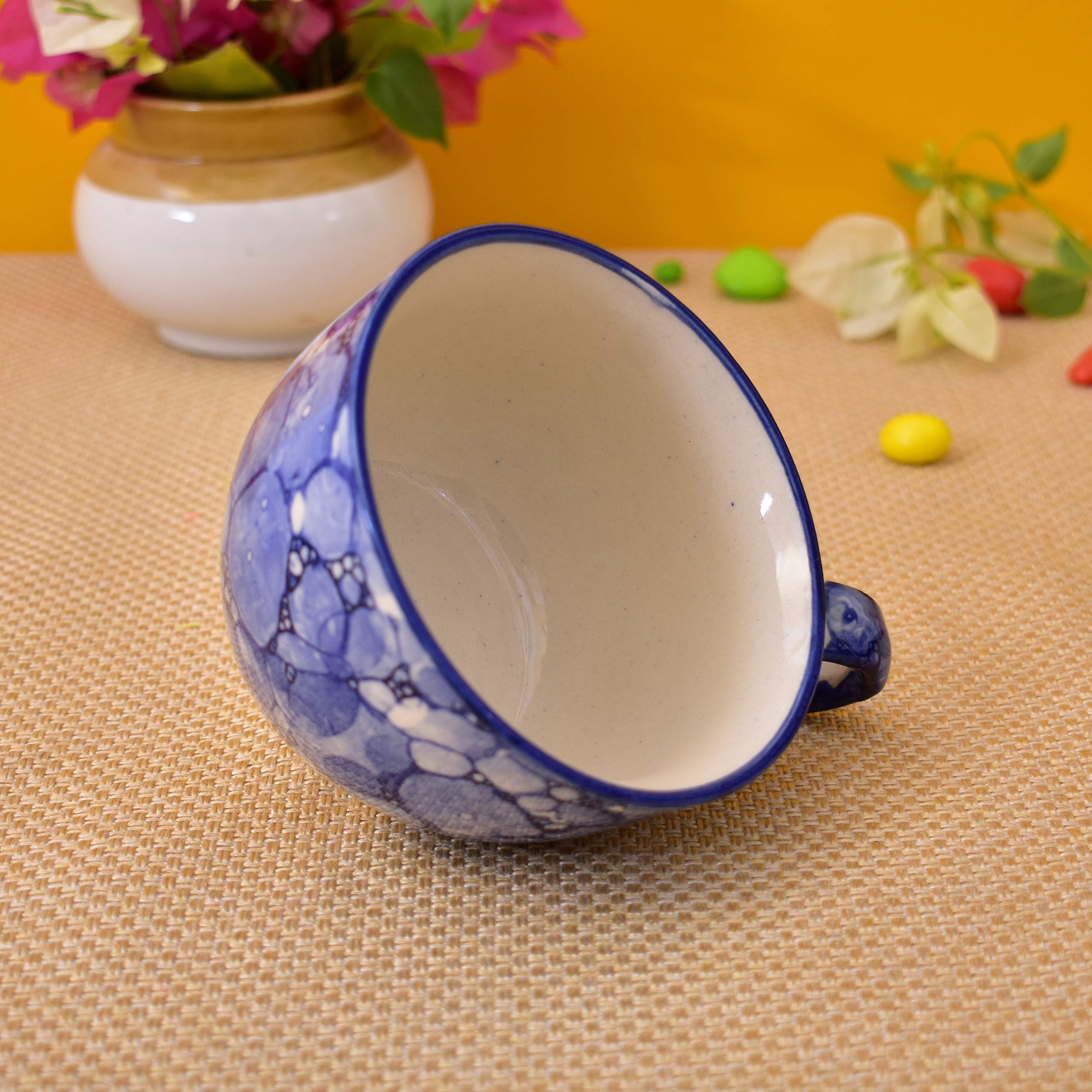 Kunhar Ceramic Soup Mug - Blue Luster, 4 Piece, 350 ML - Image 4