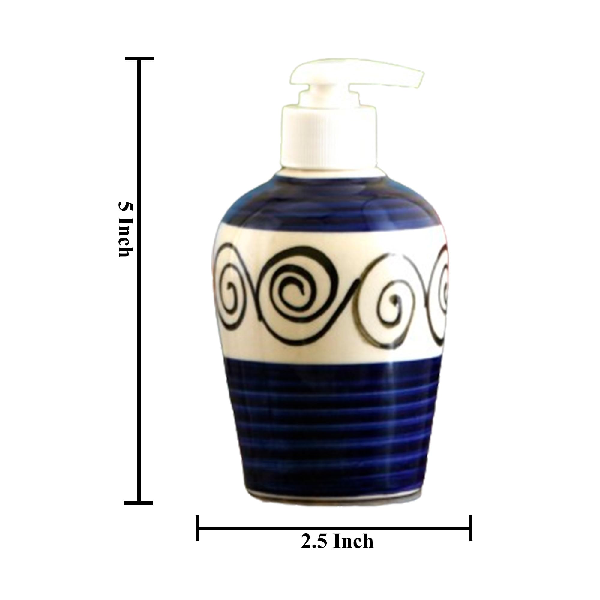 KunhaR Ceramic Long-Lasting Liquid Handwash Soap Dispenser for Bathroom | Handwash Bottle for Kitchen | Soap Dispenser for Wash Basin | Bathroom Accessories | 300 ml, Blue Round Line - Image 2