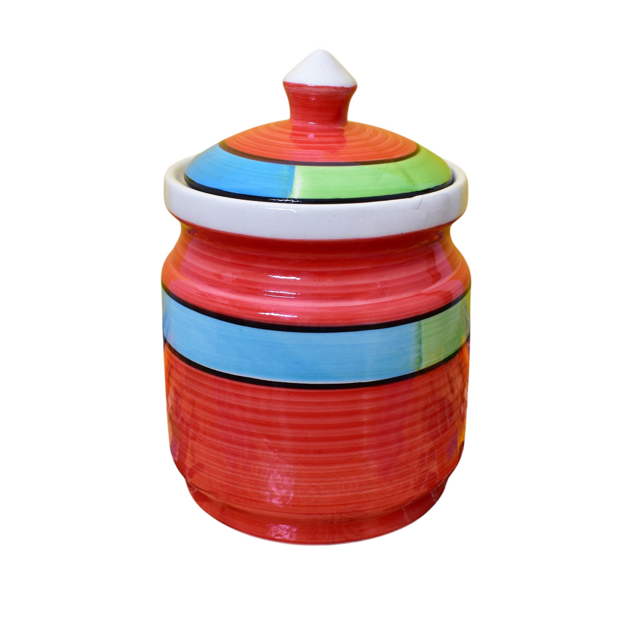 Kunhar Ceramic Jars 600ML Handcrafted Multipurpose Barni Lid Pickle Chutney Spices Salt Sugar Kitchen Storage Containers Red - Image 4