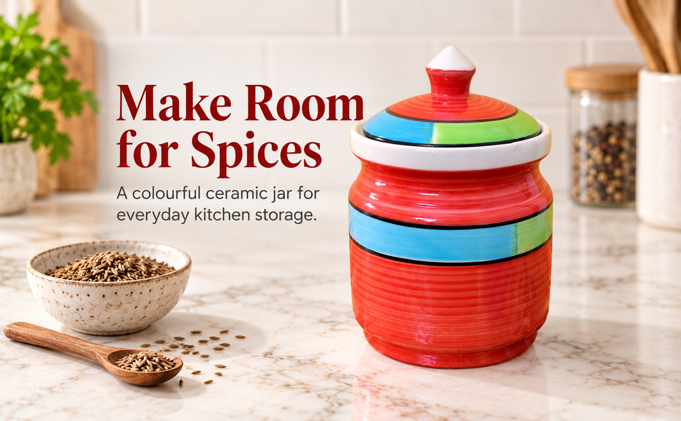 Kunhar Ceramic Jars 600ML Handcrafted Multipurpose Barni Lid Pickle Chutney Spices Salt Sugar Kitchen Storage Containers Red – visual story 3