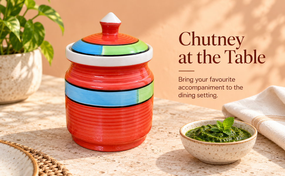 Kunhar Ceramic Jars 600ML Handcrafted Multipurpose Barni Lid Pickle Chutney Spices Salt Sugar Kitchen Storage Containers Red – visual story 4