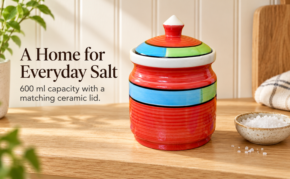Kunhar Ceramic Jars 600ML Handcrafted Multipurpose Barni Lid Pickle Chutney Spices Salt Sugar Kitchen Storage Containers Red – visual story 5