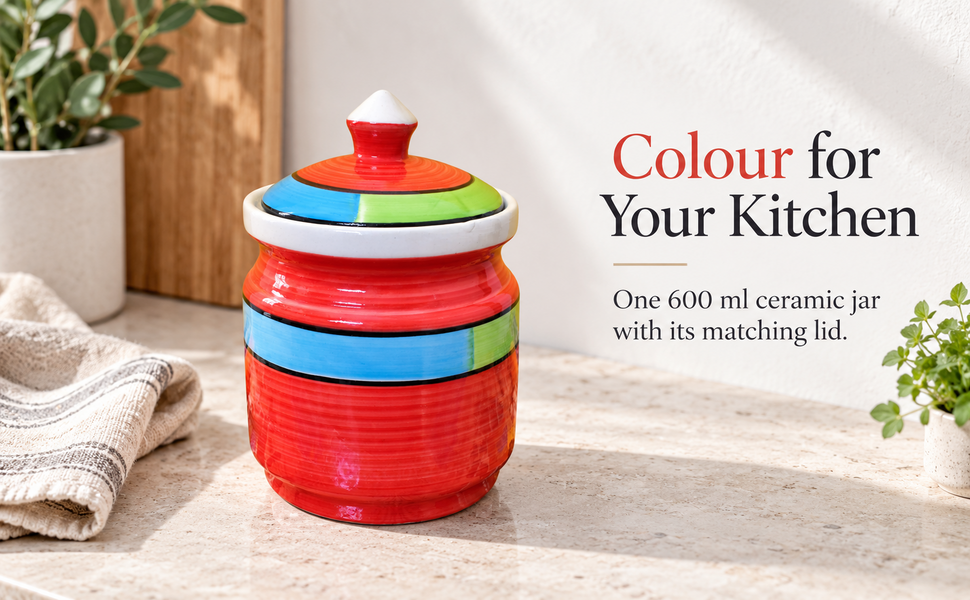 Kunhar Ceramic Jars 600ML Handcrafted Multipurpose Barni Lid Pickle Chutney Spices Salt Sugar Kitchen Storage Containers Red – visual story 6