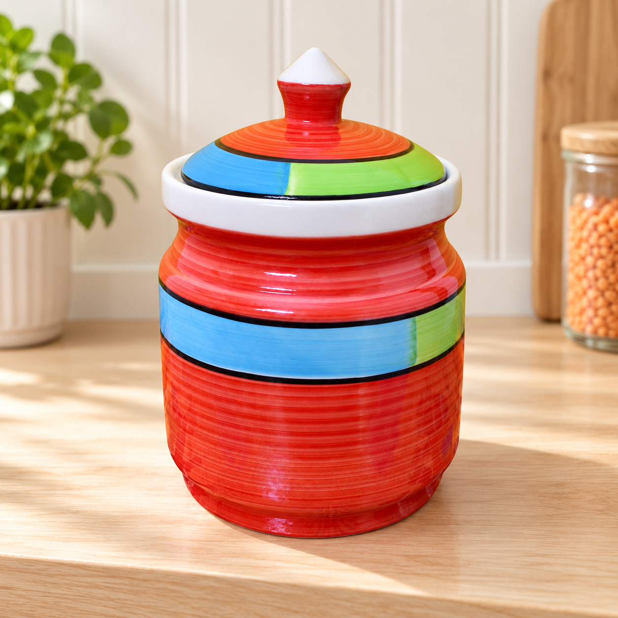 Kunhar Ceramic Jars 600ML Handcrafted Multipurpose Barni Lid Pickle Chutney Spices Salt Sugar Kitchen Storage Containers Red - Image 4
