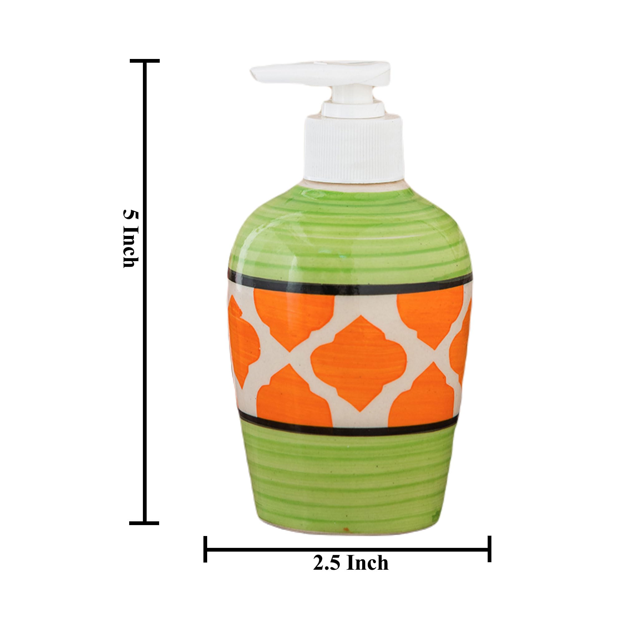 KunhaR Ceramic Long-Lasting Liquid Handwash Soap Dispenser for Bathroom | Handwash Bottle for Kitchen | Soap Dispenser for Wash Basin | Bathroom Accessories | 300 ml, Green Orange Chidi - Image 2