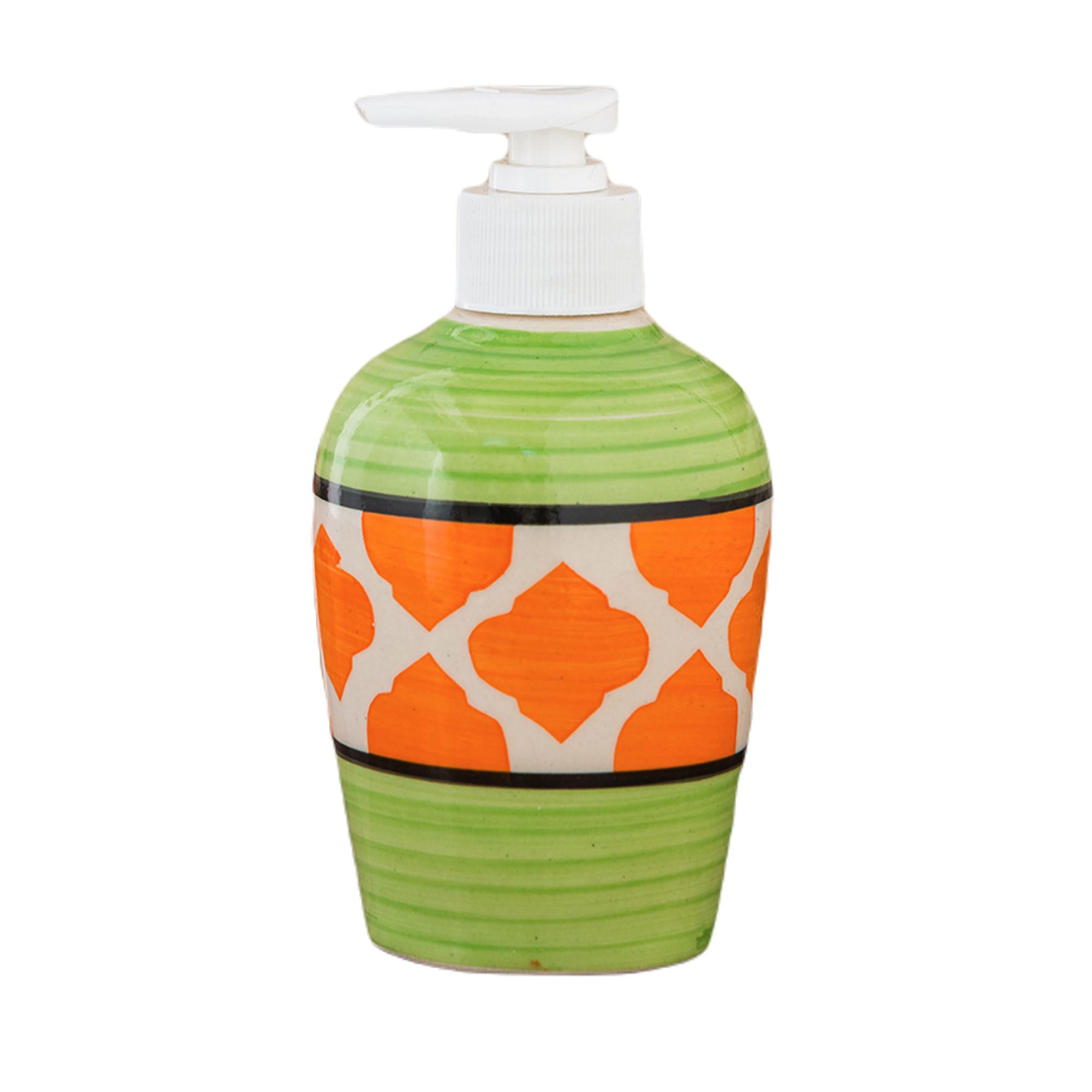 KunhaR Ceramic Long-Lasting Liquid Handwash Soap Dispenser for Bathroom | Handwash Bottle for Kitchen | Soap Dispenser for Wash Basin | Bathroom Accessories | 300 ml, Green Orange Chidi - Image 3