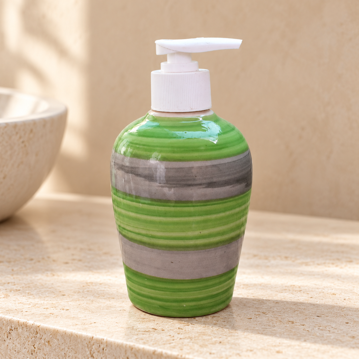 KunhaR Ceramic Long-Lasting Liquid Handwash Soap Dispenser for Bathroom | Handwash Bottle for Kitchen | Soap Dispenser for Wash Basin | Bathroom Accessories | 300 ml, Forest Green