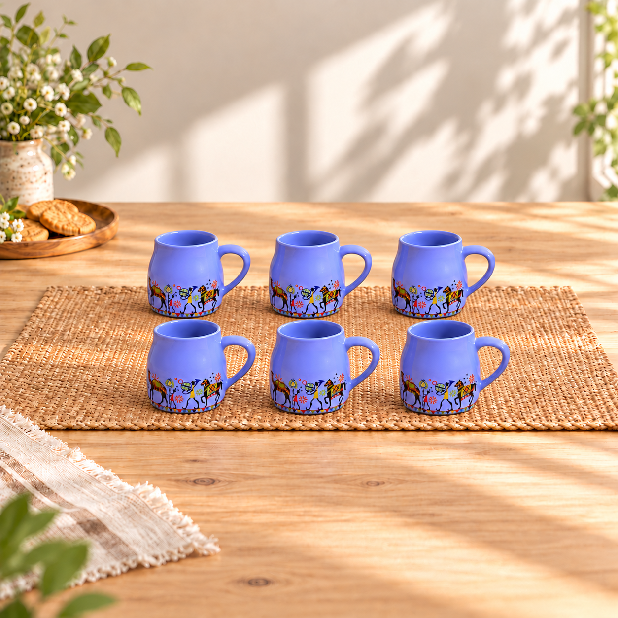 Kunhar Ceramic Tea Cups, Coffee Cups - 6 Pieces, Soft Blue, 160 Ml