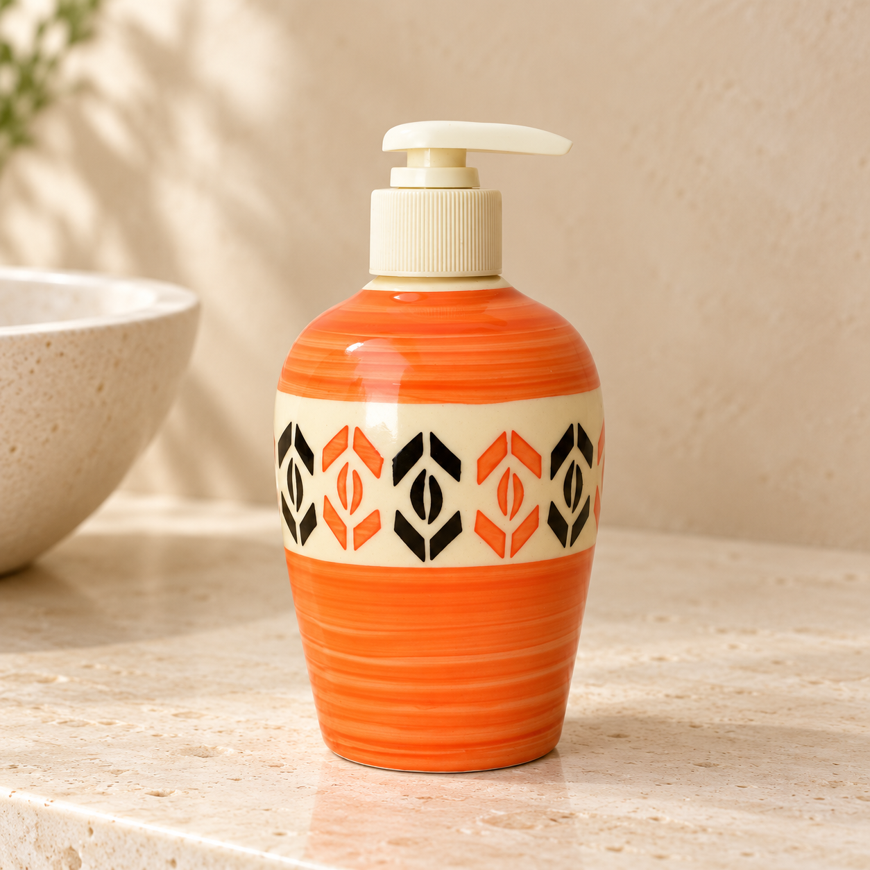 KunhaR Ceramic Long-Lasting Liquid Handwash Soap Dispenser for Bathroom | Handwash Bottle for Kitchen | Soap Dispenser for Wash Basin | Bathroom Accessories | 300 ml, Dusty Orange