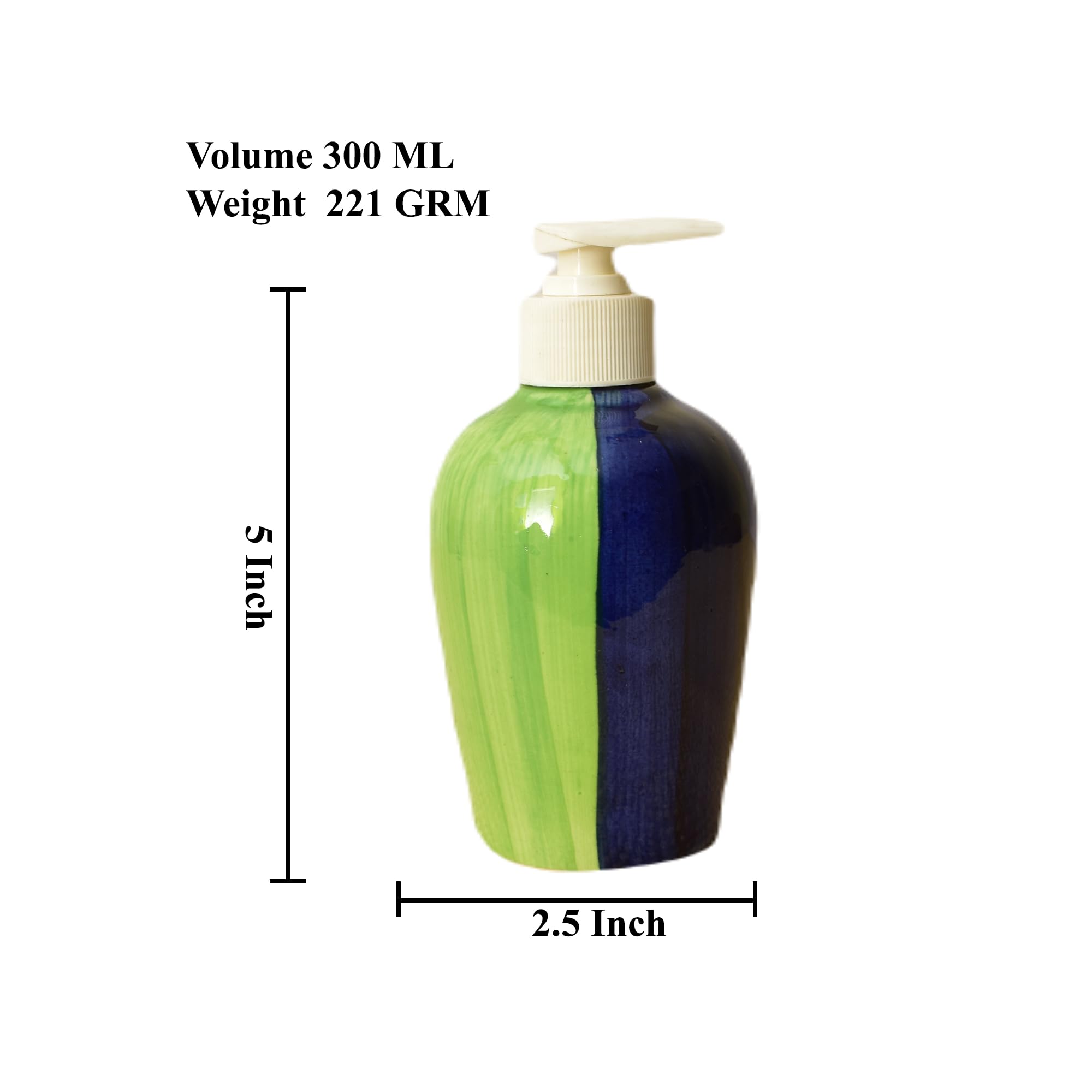 KunhaR Ceramic Long-Lasting Liquid Handwash Soap Dispenser for Bathroom | Handwash Bottle for Kitchen | Soap Dispenser for Wash Basin | Bathroom Accessories | 300 ml, Light Moss Green - Image 2