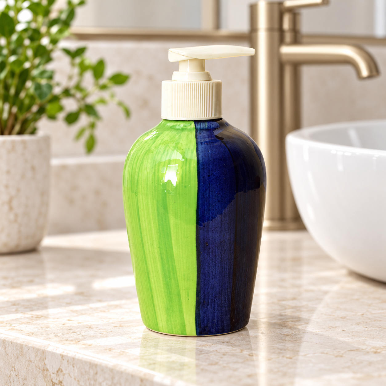 KunhaR Ceramic Long-Lasting Liquid Handwash Soap Dispenser for Bathroom | Handwash Bottle for Kitchen | Soap Dispenser for Wash Basin | Bathroom Accessories | 300 ml, Light Moss Green