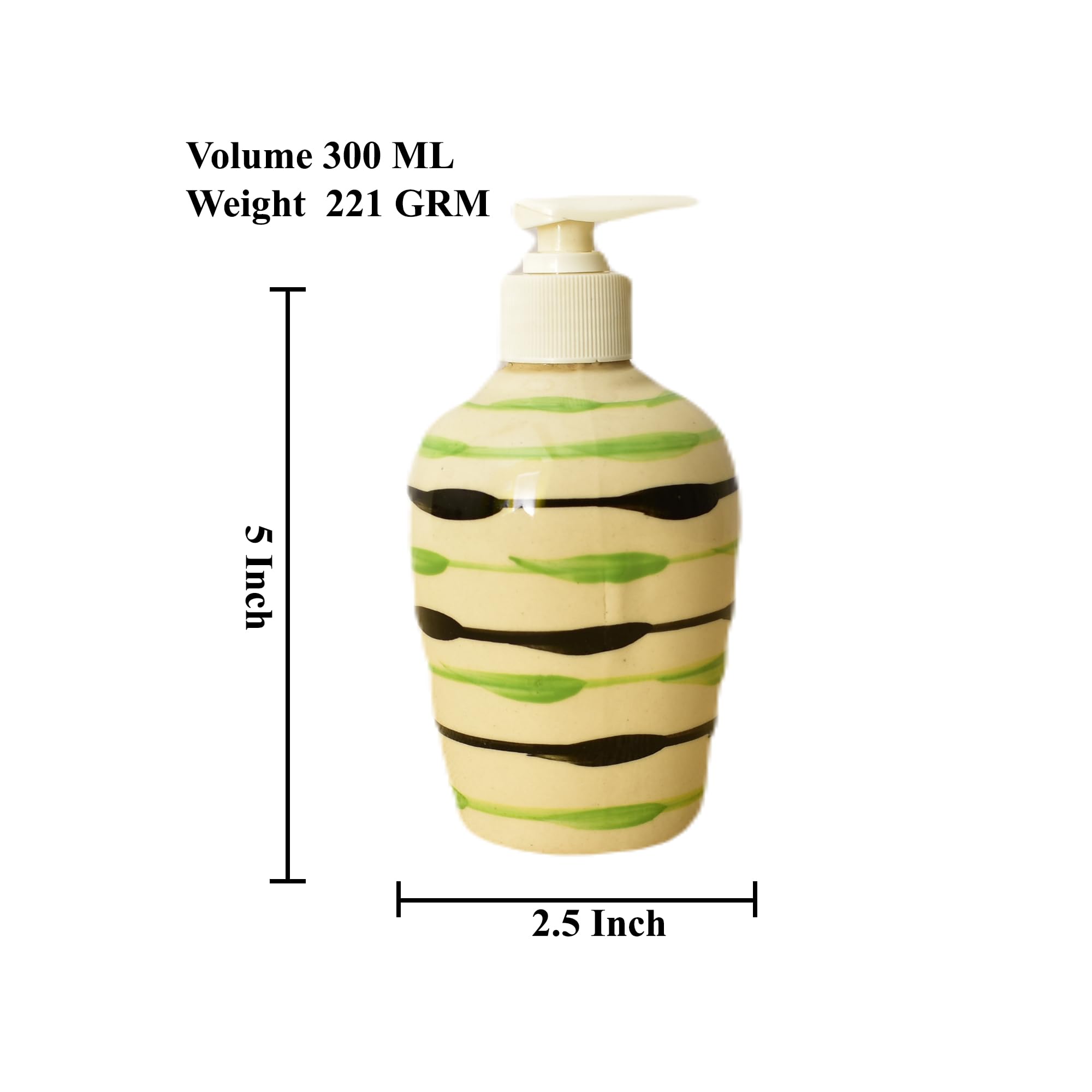 KunhaR Ceramic Long-Lasting Liquid Handwash Soap Dispenser for Bathroom | Handwash Bottle for Kitchen | Soap Dispenser for Wash Basin | Bathroom Accessories | 300 ml, Green Peas - Image 2