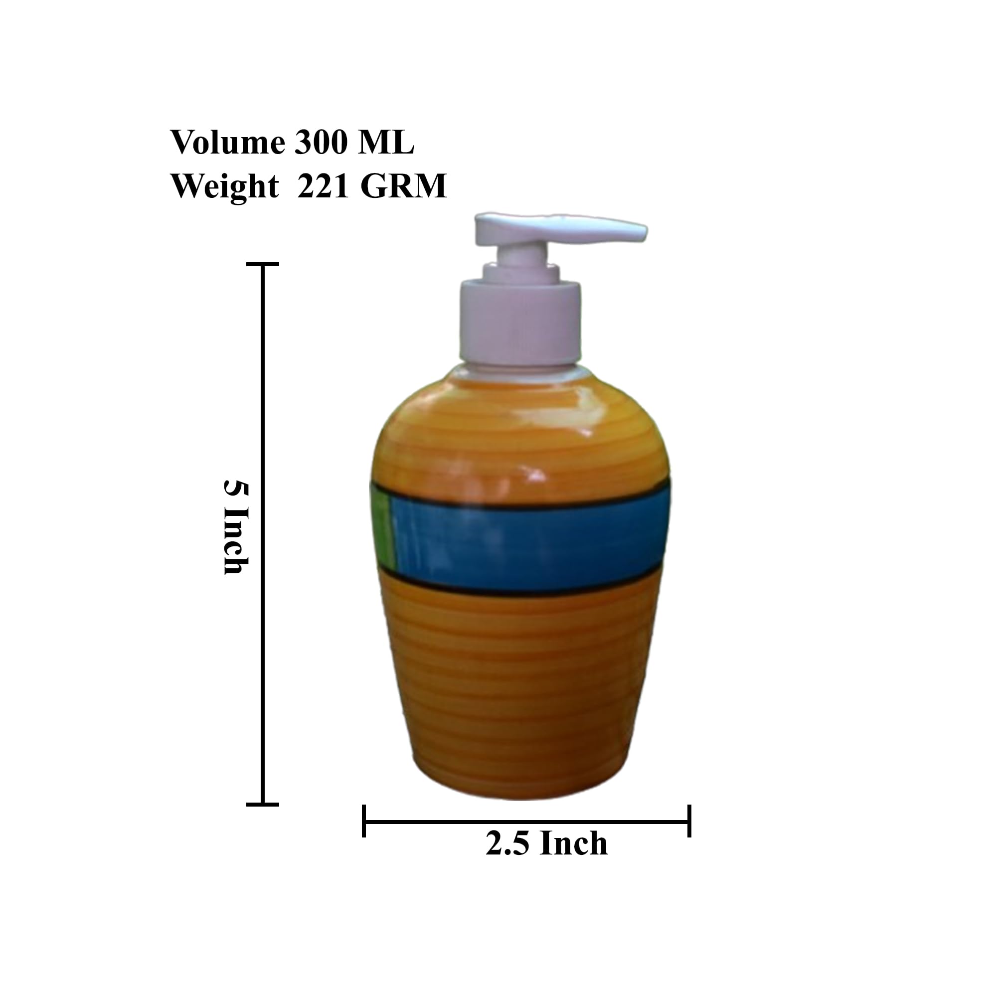 KunhaR Ceramic Long-Lasting Liquid Handwash Soap Dispenser for Bathroom | Handwash Bottle for Kitchen | Soap Dispenser for Wash Basin | Bathroom Accessories | 300 ml, Yellow Blue Green - Image 2