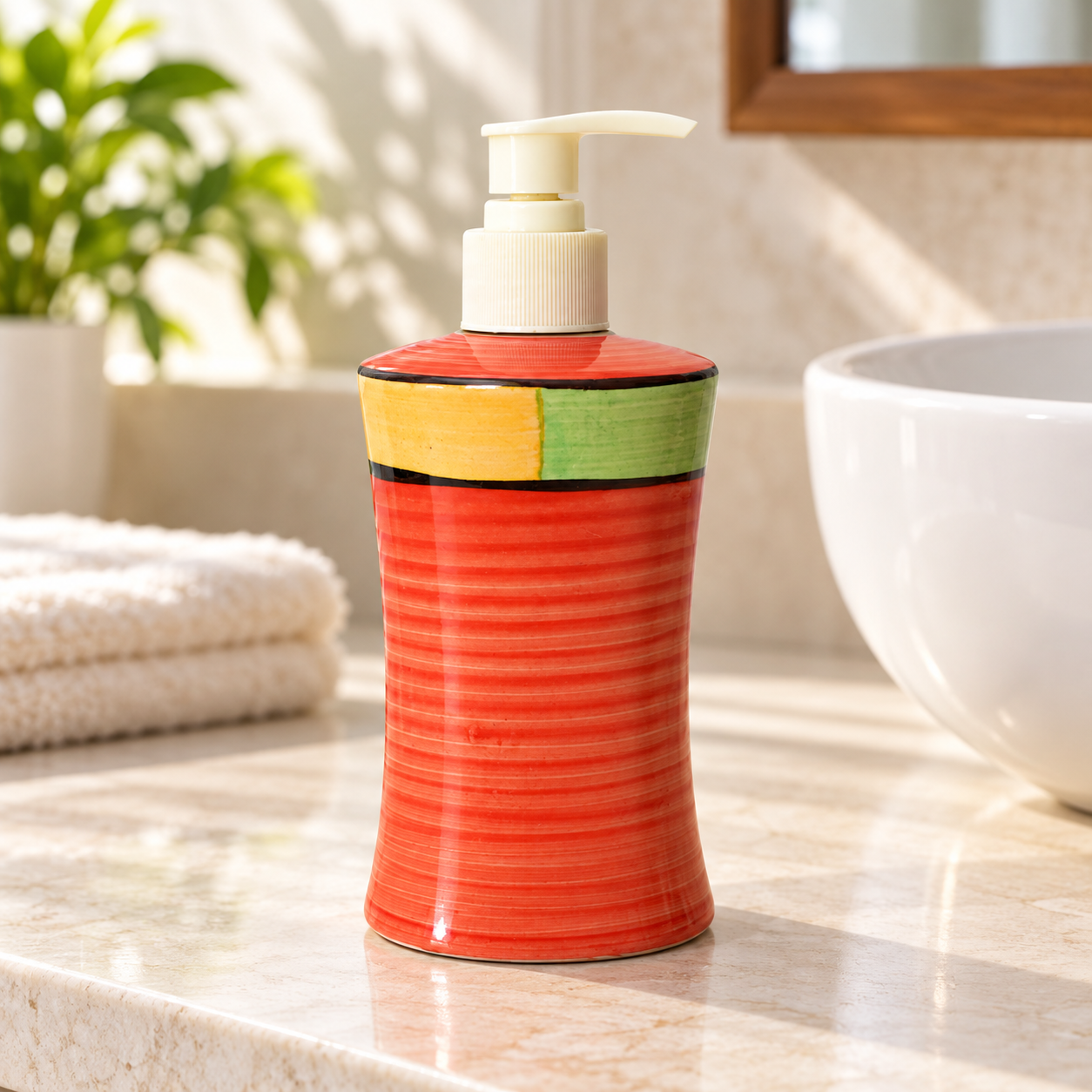 KunhaR Ceramic Long-Lasting Liquid Handwash Soap Dispenser for Bathroom | Handwash Bottle for Kitchen | Soap Dispenser for Wash Basin | Bathroom Accessories | 300 ml, Halloween Orange