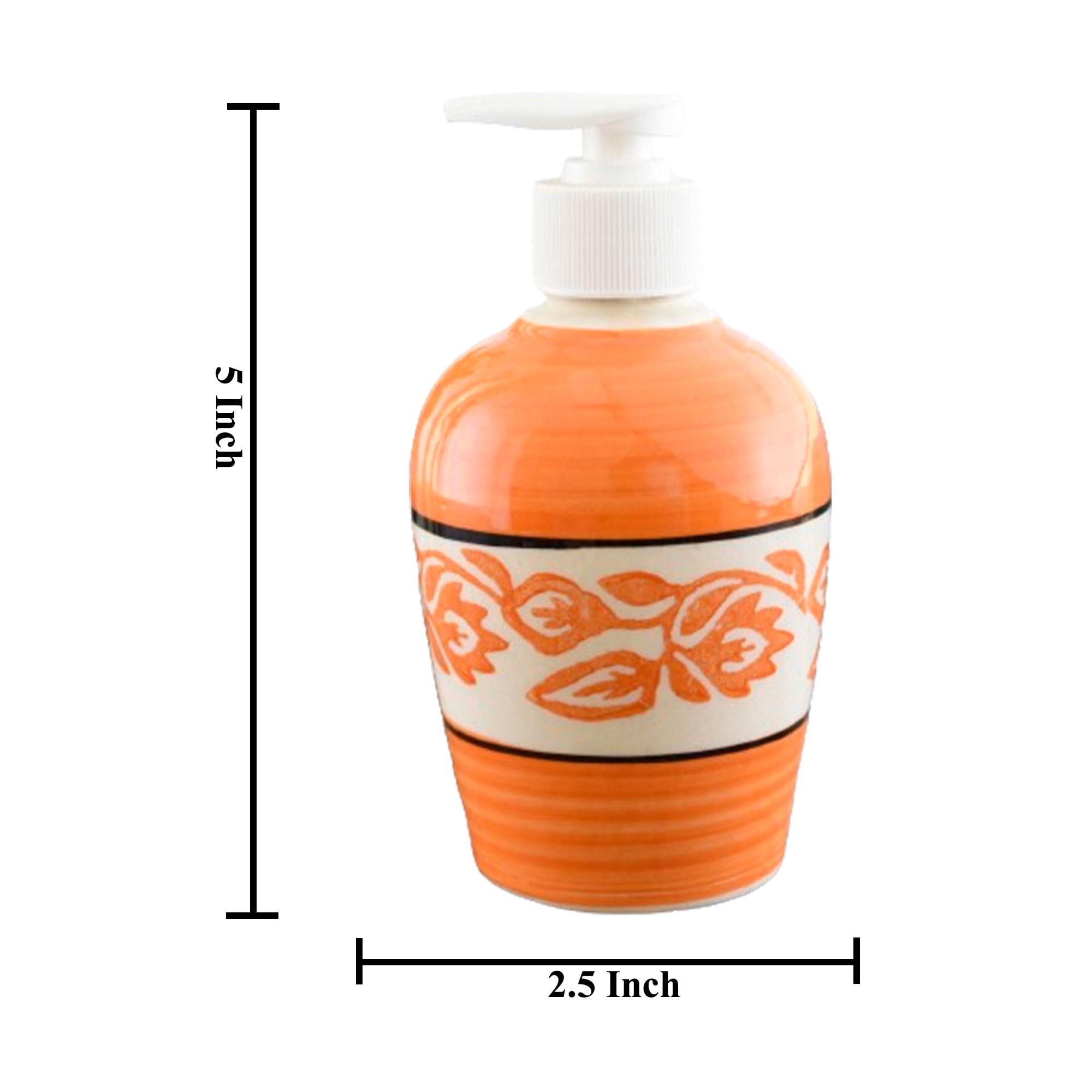 KunhaR Ceramic Long-Lasting Liquid Handwash Soap Dispenser for Bathroom | Handwash Bottle for Kitchen | Soap Dispenser for Wash Basin | Bathroom Accessories | 300 ml, Orange Vine, 2 Pieces - Image 2