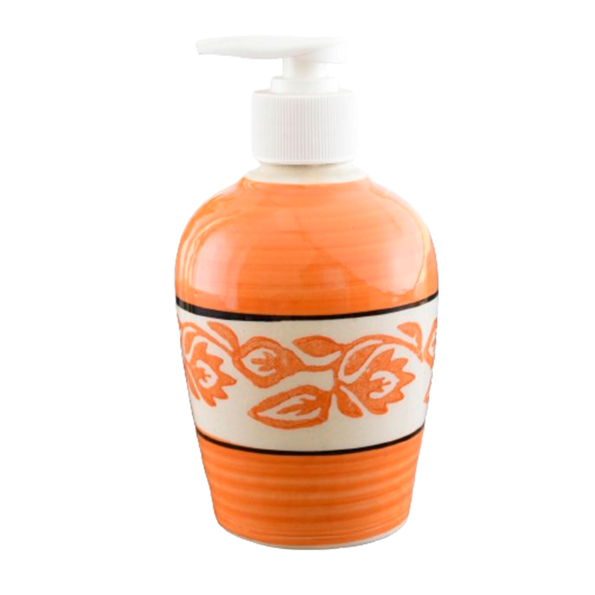 KunhaR Ceramic Long-Lasting Liquid Handwash Soap Dispenser for Bathroom | Handwash Bottle for Kitchen | Soap Dispenser for Wash Basin | Bathroom Accessories | 300 ml, Orange Vine, 2 Pieces - Image 3