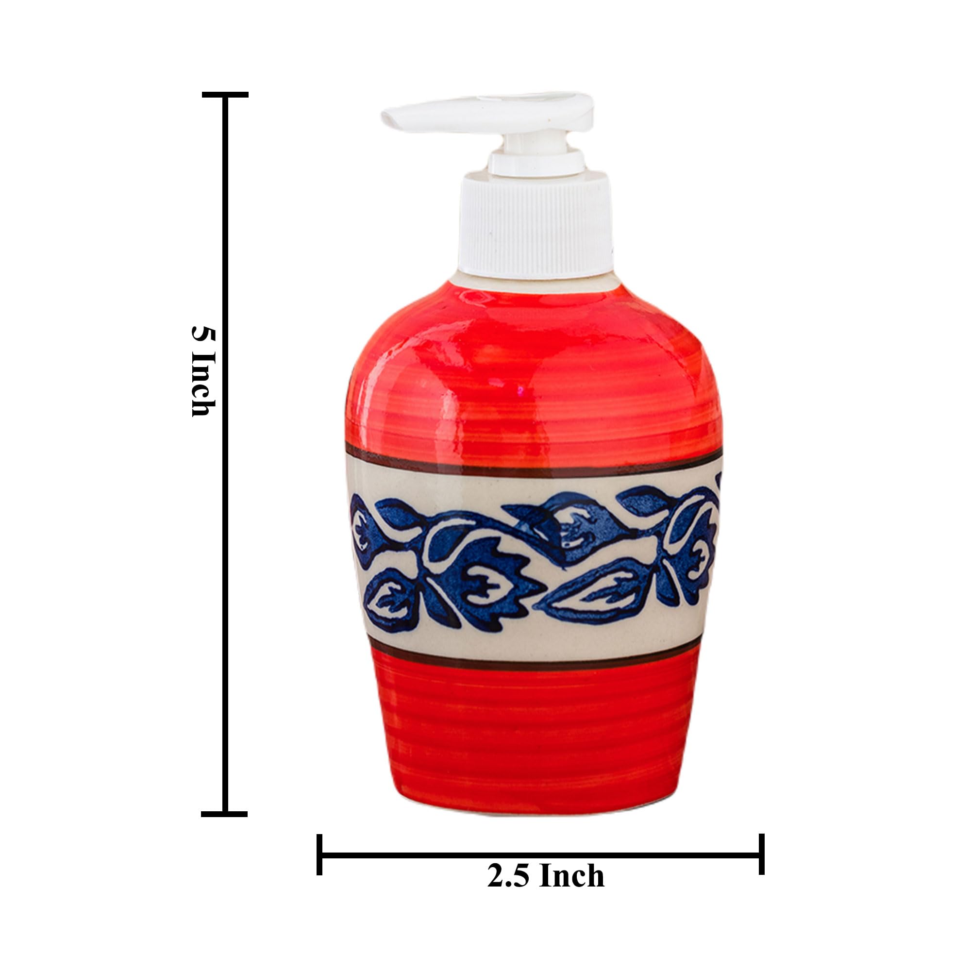 KunhaR Ceramic Long-Lasting Liquid Handwash Soap Dispenser for Bathroom | Handwash Bottle for Kitchen | Soap Dispenser for Wash Basin | Bathroom Accessories | 300 ml, Red Blue Vine, 2 Pieces - Image 2