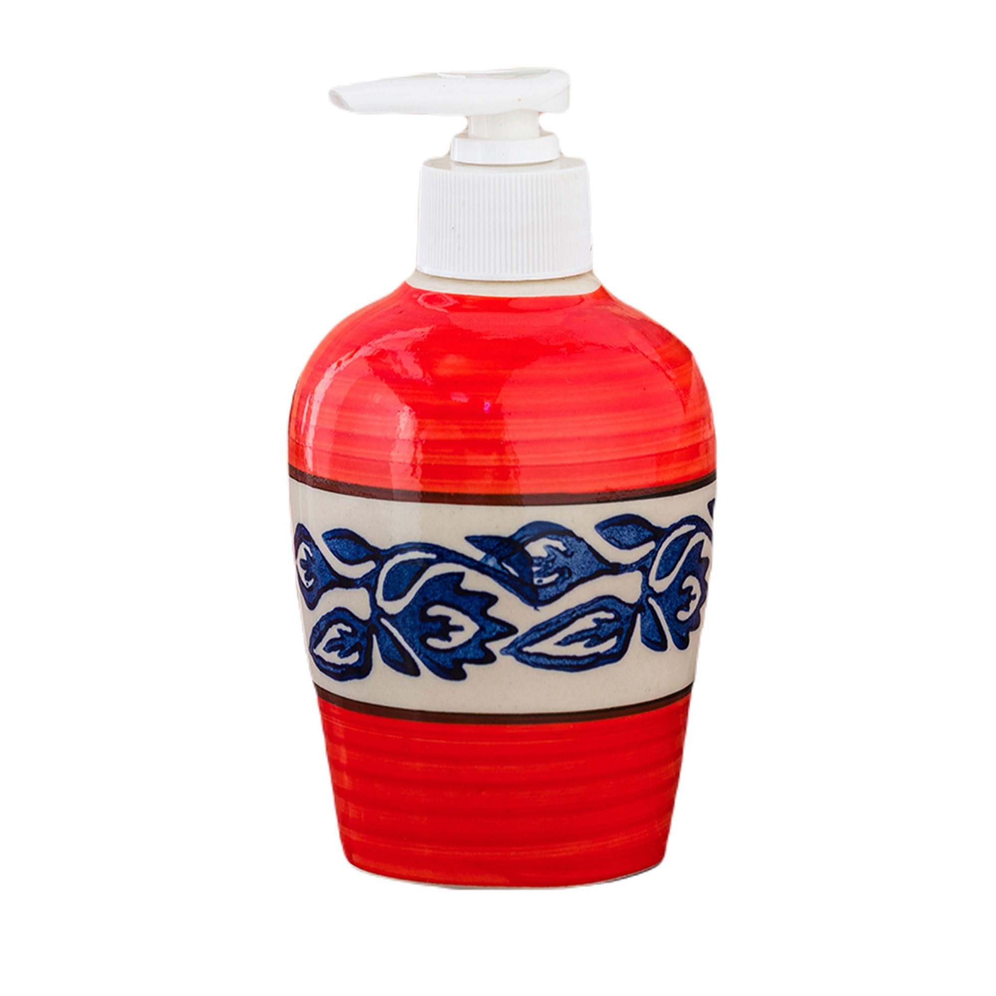 KunhaR Ceramic Long-Lasting Liquid Handwash Soap Dispenser for Bathroom | Handwash Bottle for Kitchen | Soap Dispenser for Wash Basin | Bathroom Accessories | 300 ml, Red Blue Vine, 2 Pieces - Image 3